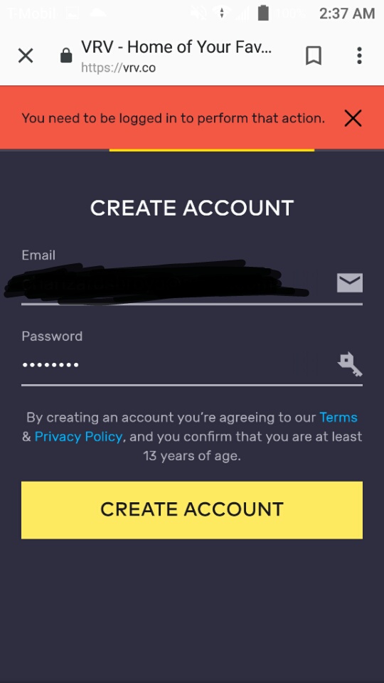 Making a VRV account. softwaregore