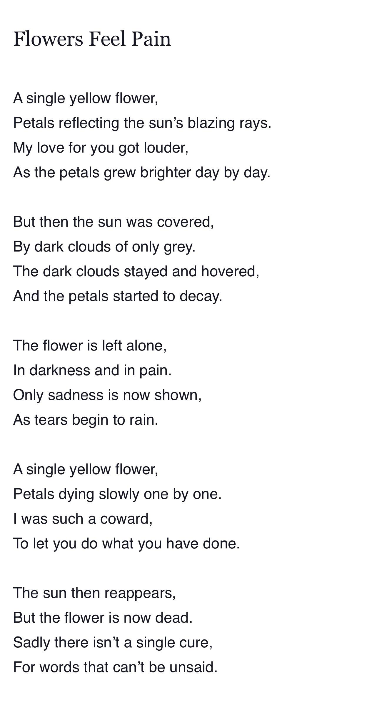 “Flowers Feel Pain” r/Poem