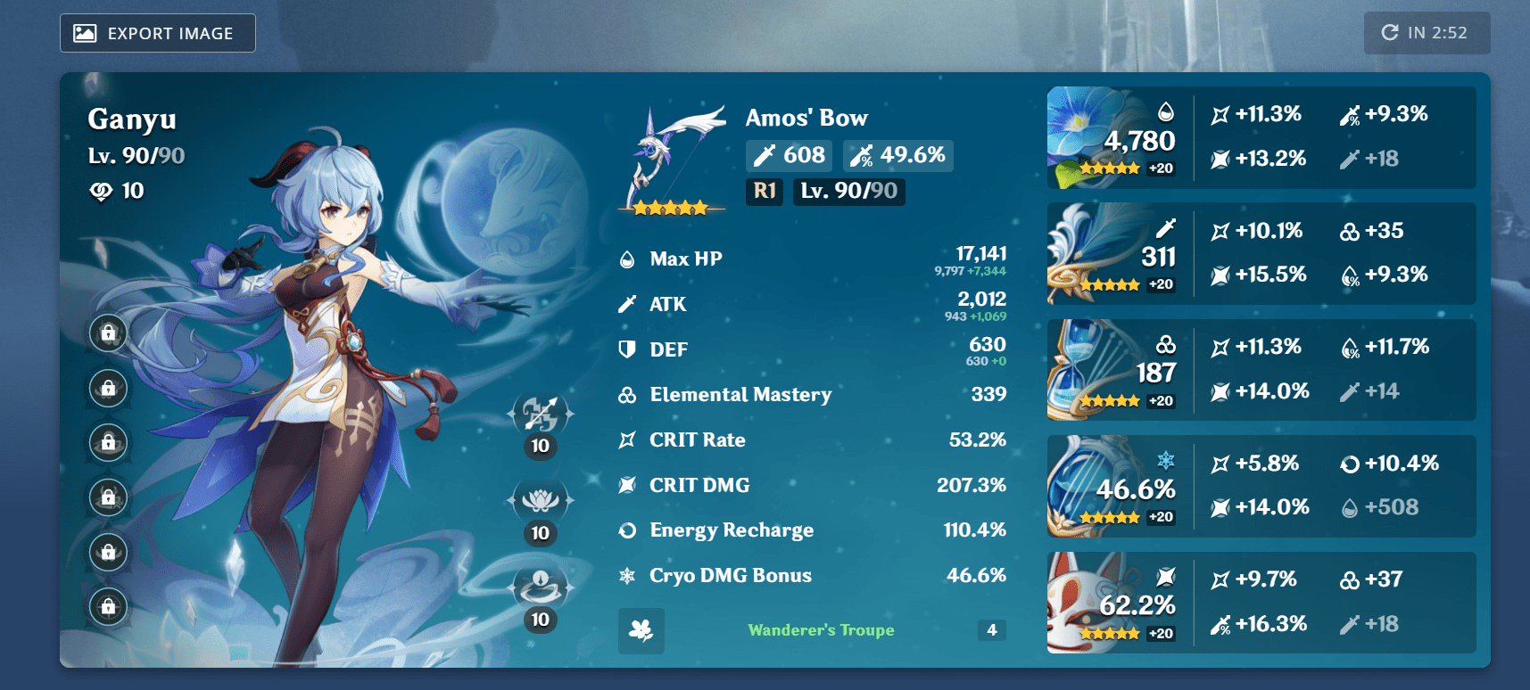 I finally managed to build balance stats for my Ganyu (after almost one