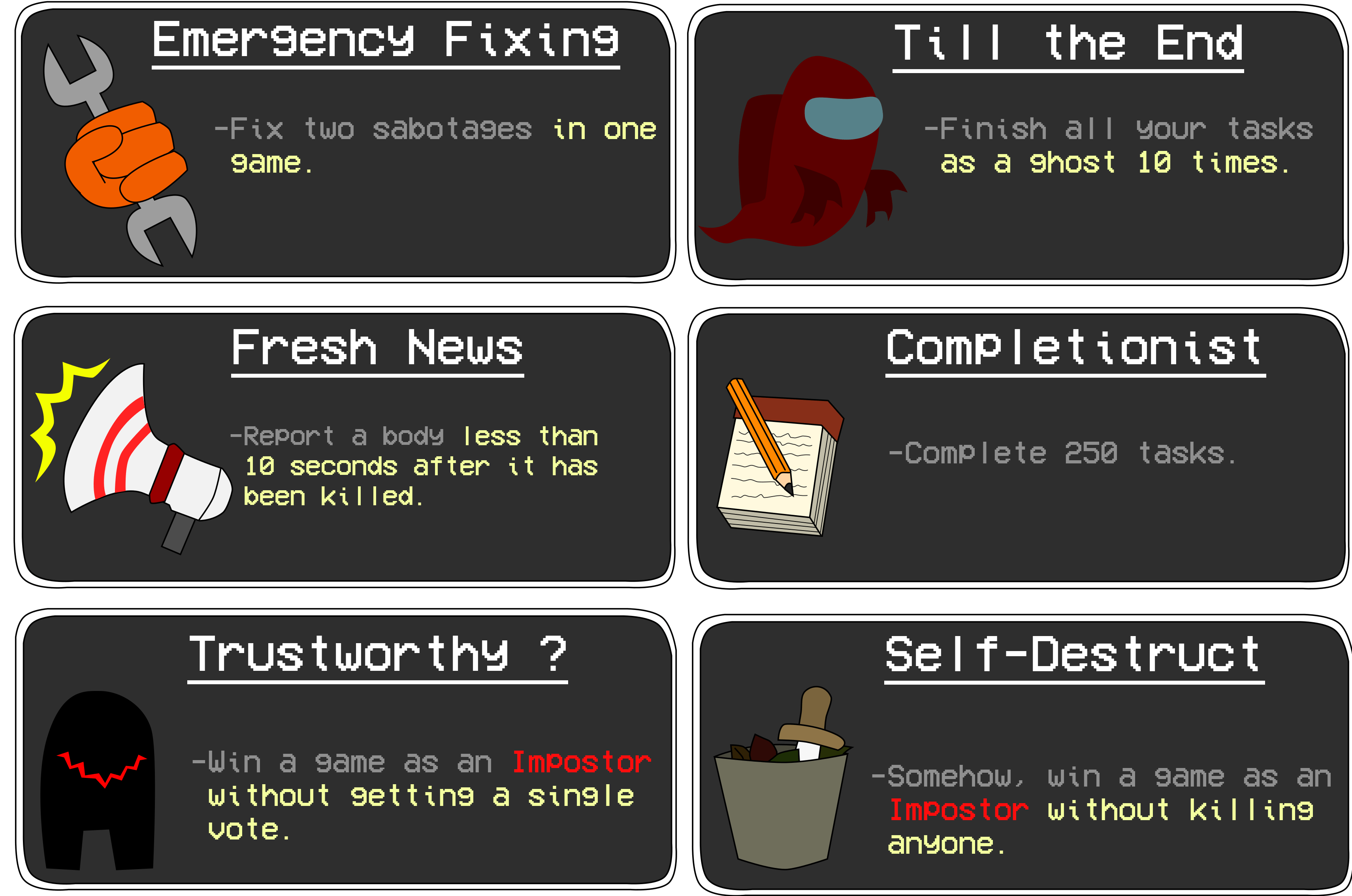 Here are some more achievements ideas ! r/AmongUs