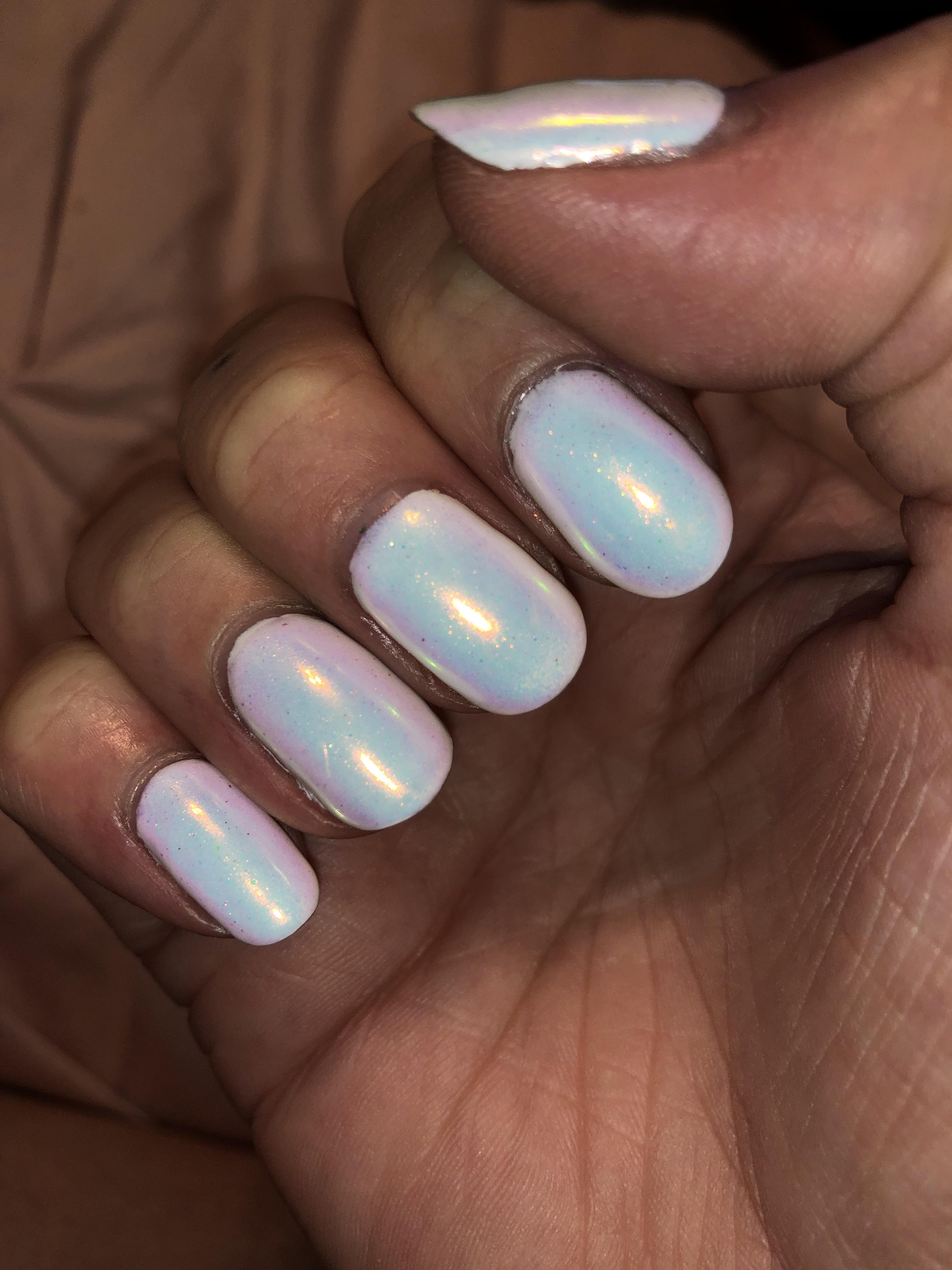 Iridescent white bday nails 💕😎 Nails