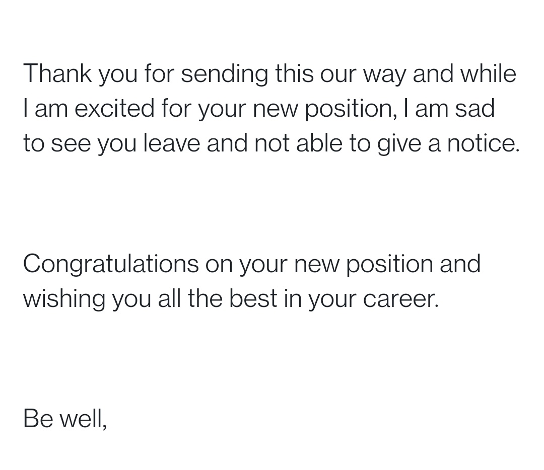 quit my job without two weeks notice quit the same day! best thing I