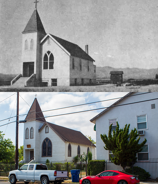 Norwegian Lutheran Church 1917 and today. Northridge (Los Angeles), CA