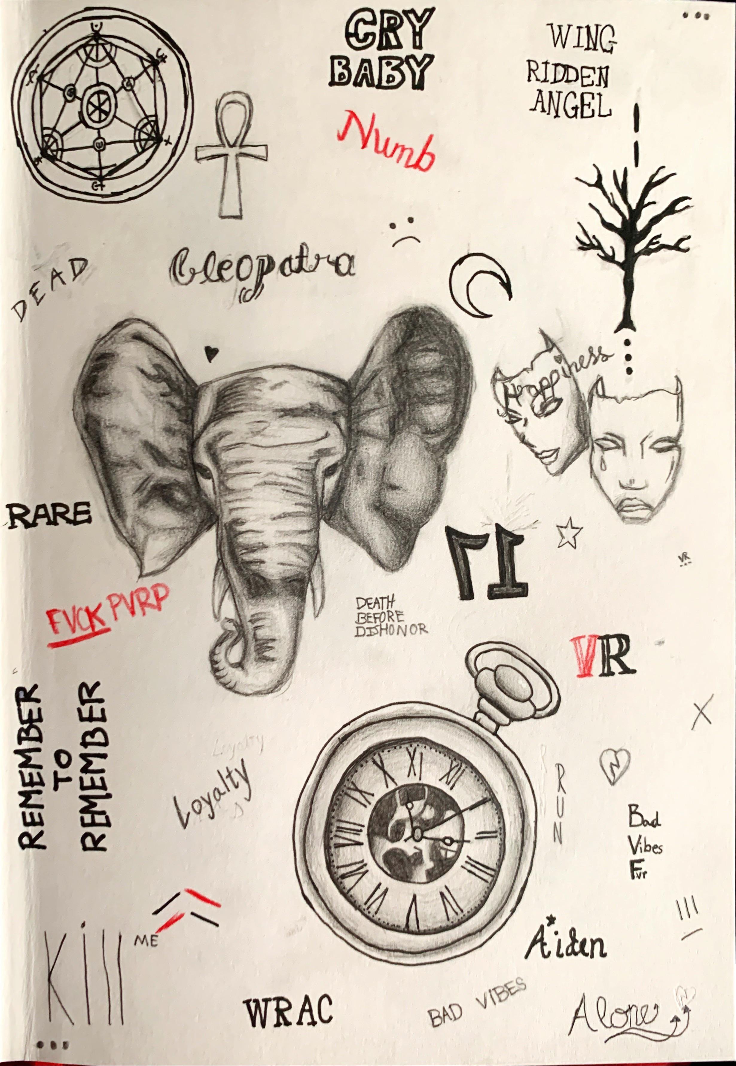a drawing of all of X’s tattoos i did a little while back, hope whoever