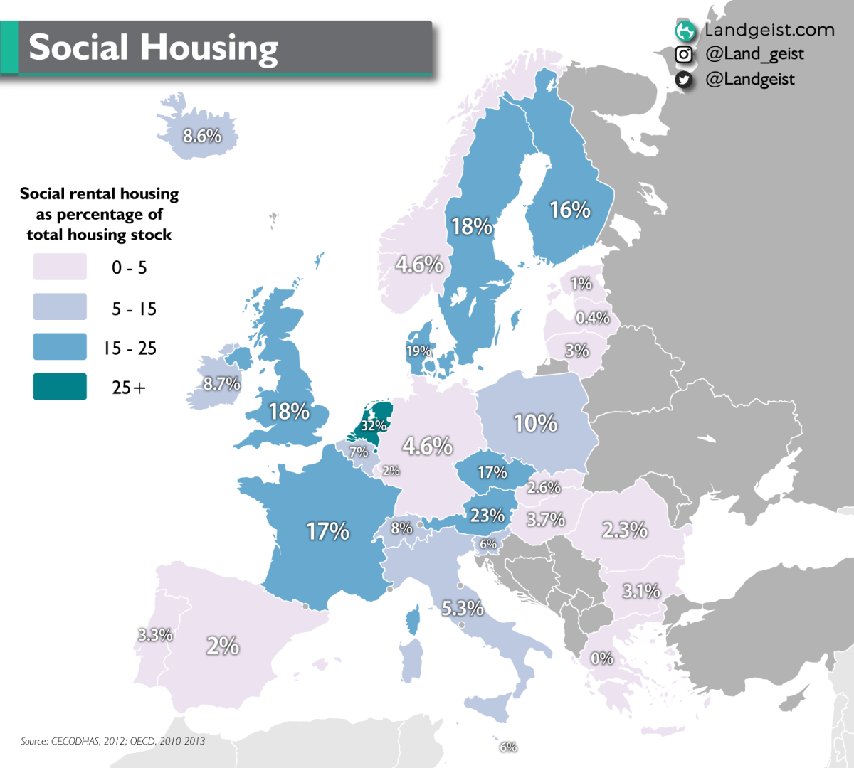 Social rental housing as percentage of the total housing stock r/europe