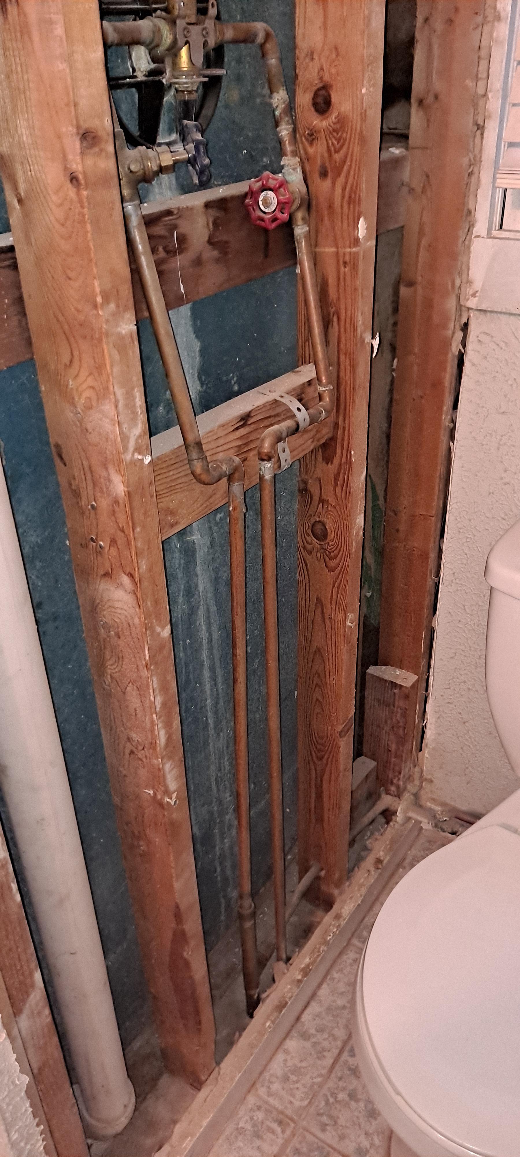 The hot and cold are reversed in this bathroom. The shut off valves