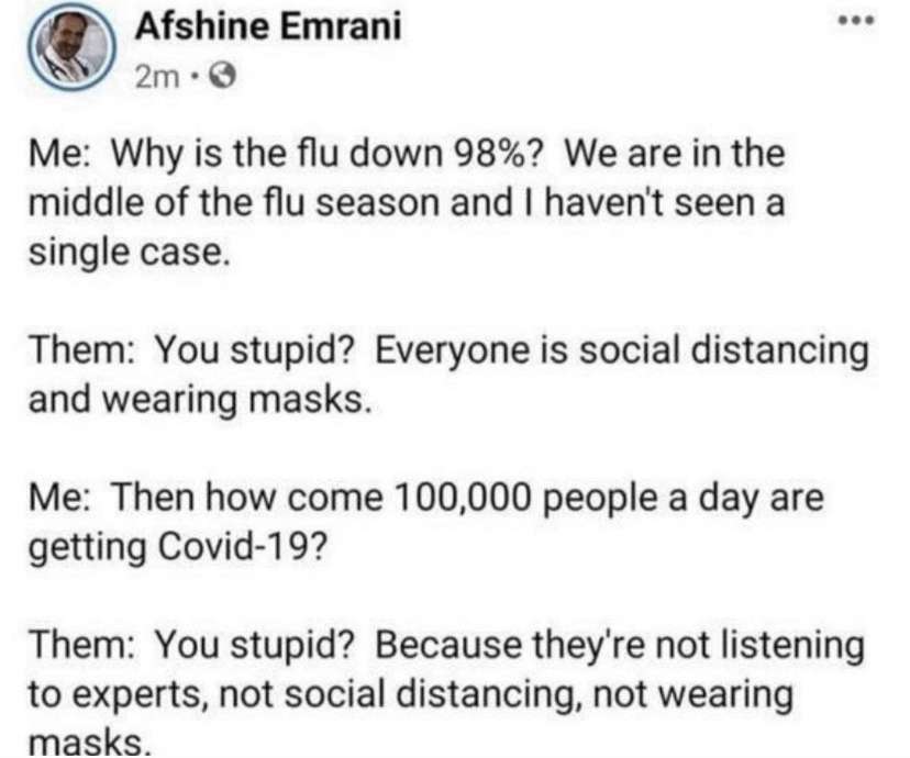 Maybe the flu has a shorter duration than Covid, isn't as