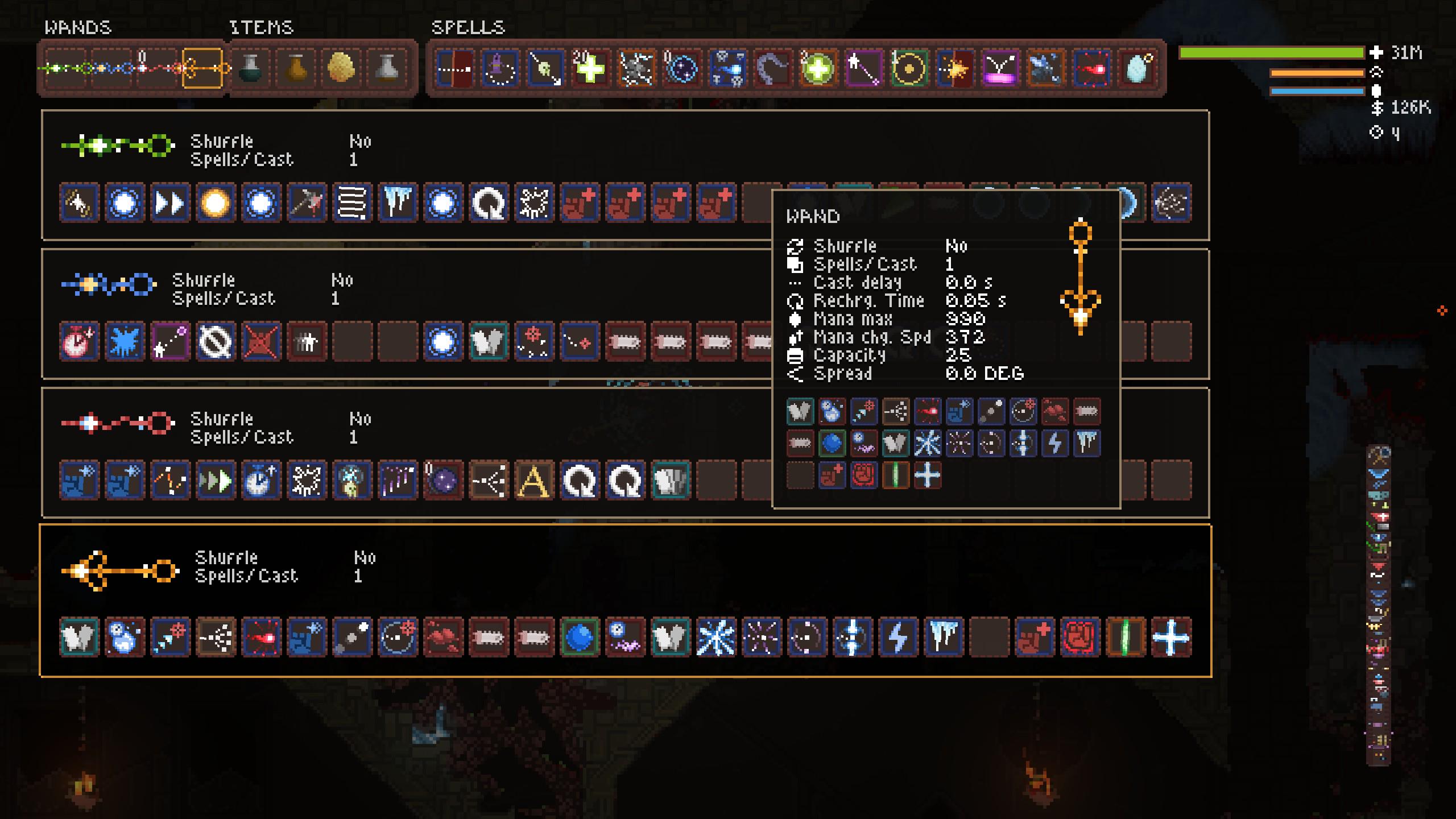 How do I maximize the spells to damage with these spells? r/noita