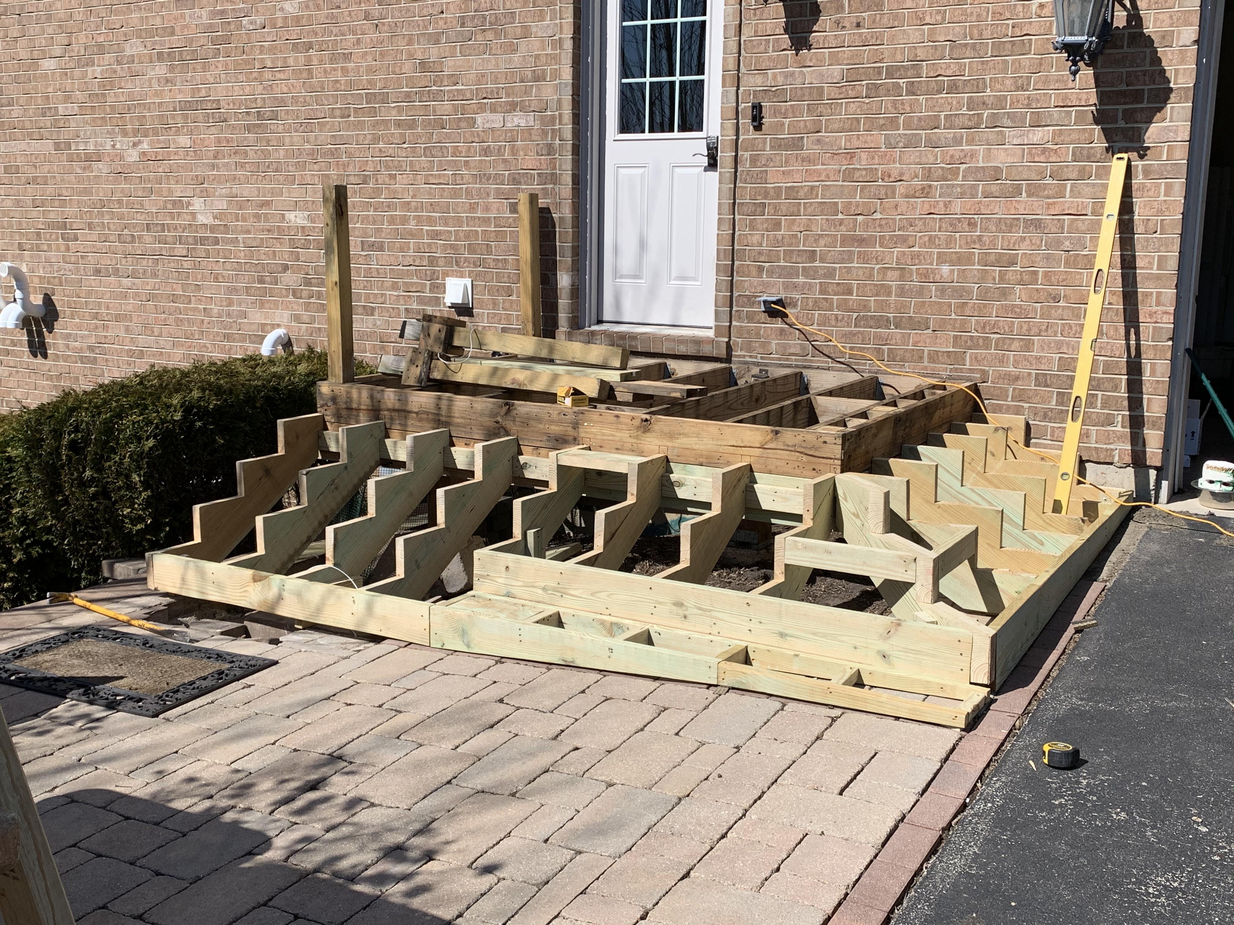 Took all day to frame this. Patio pitches away from the house and