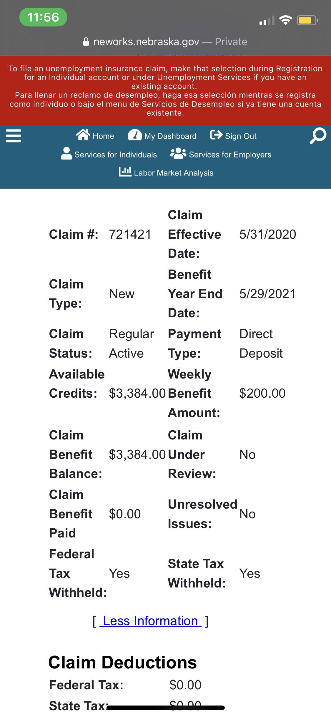 [nebraska] how much can I personally make weekly to revive the 600 pay