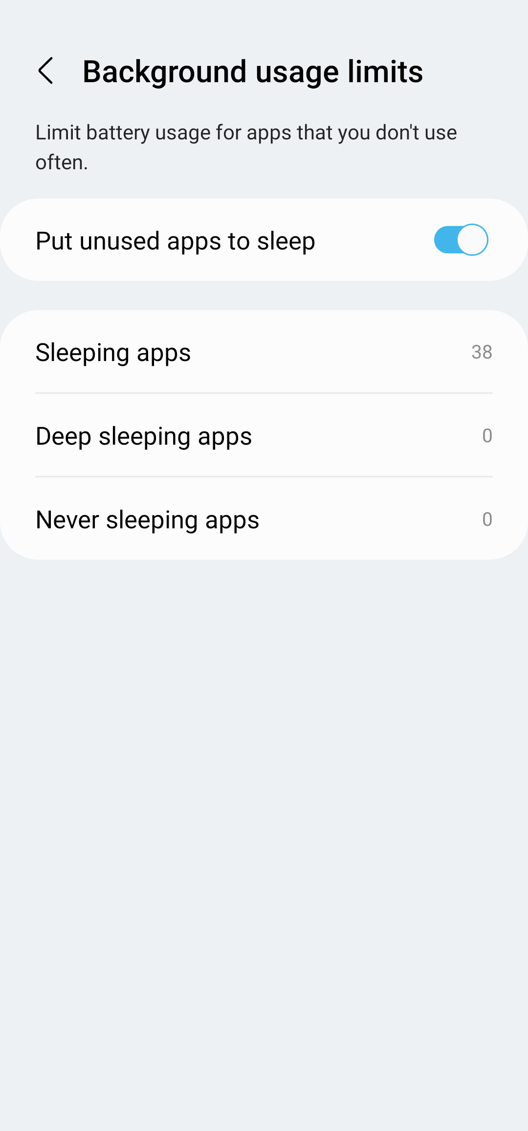 Does "Put unused apps to sleep" automatically add apps to the "Deep