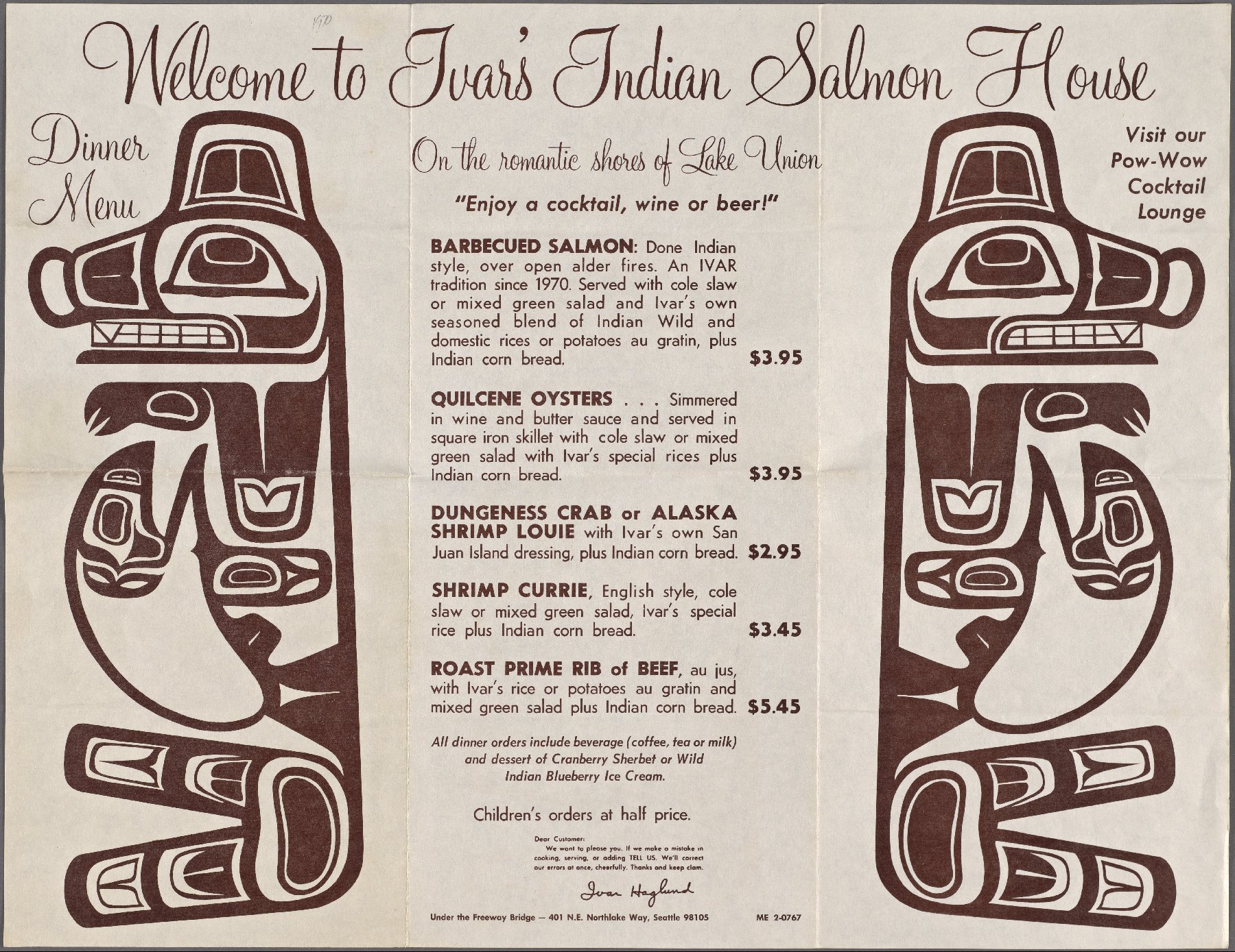 Ivar's Indian Salmon House (1967) NYPL collection r/VintageMenus