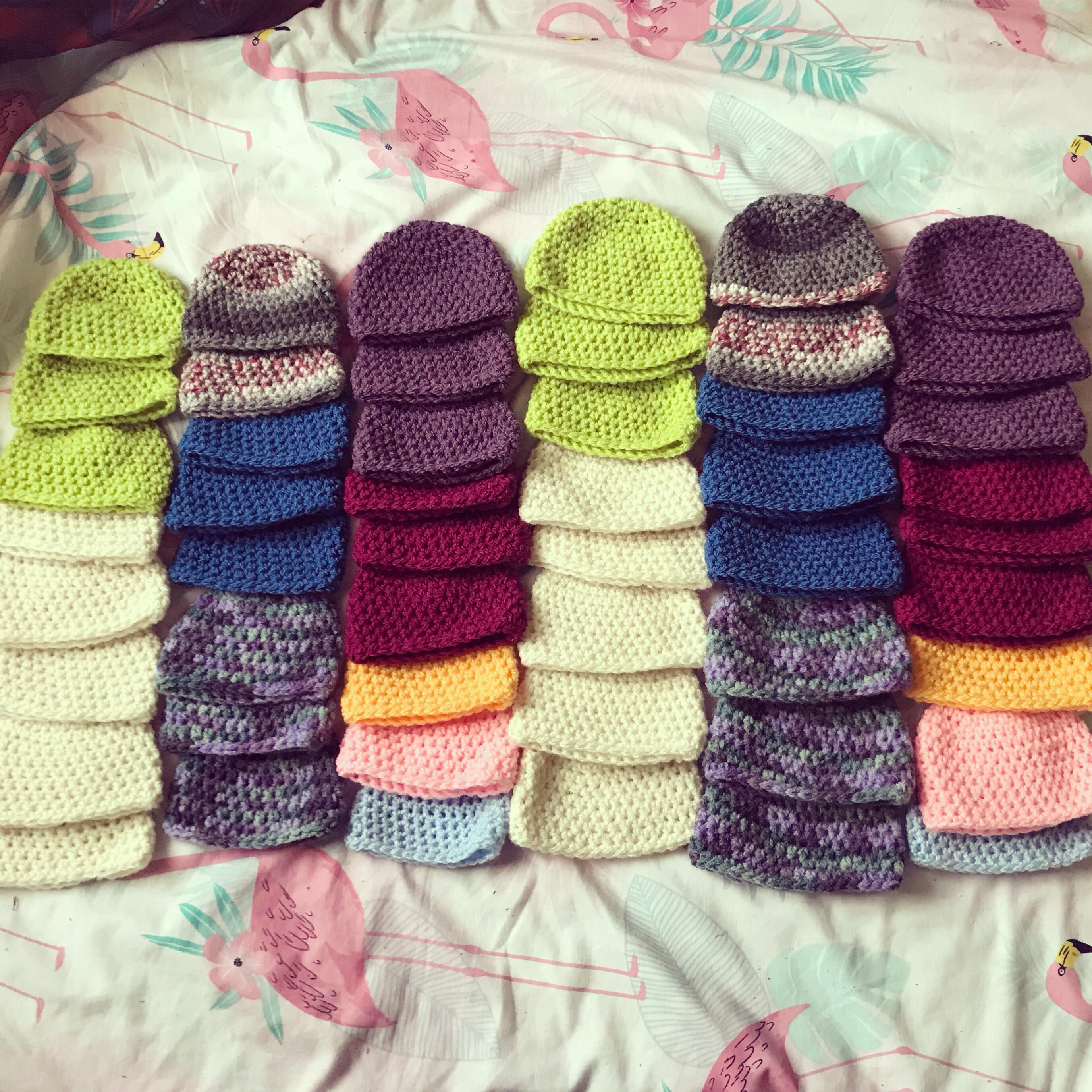 25 preemie and 25 newborn hats to be donated to the maternity ward! r