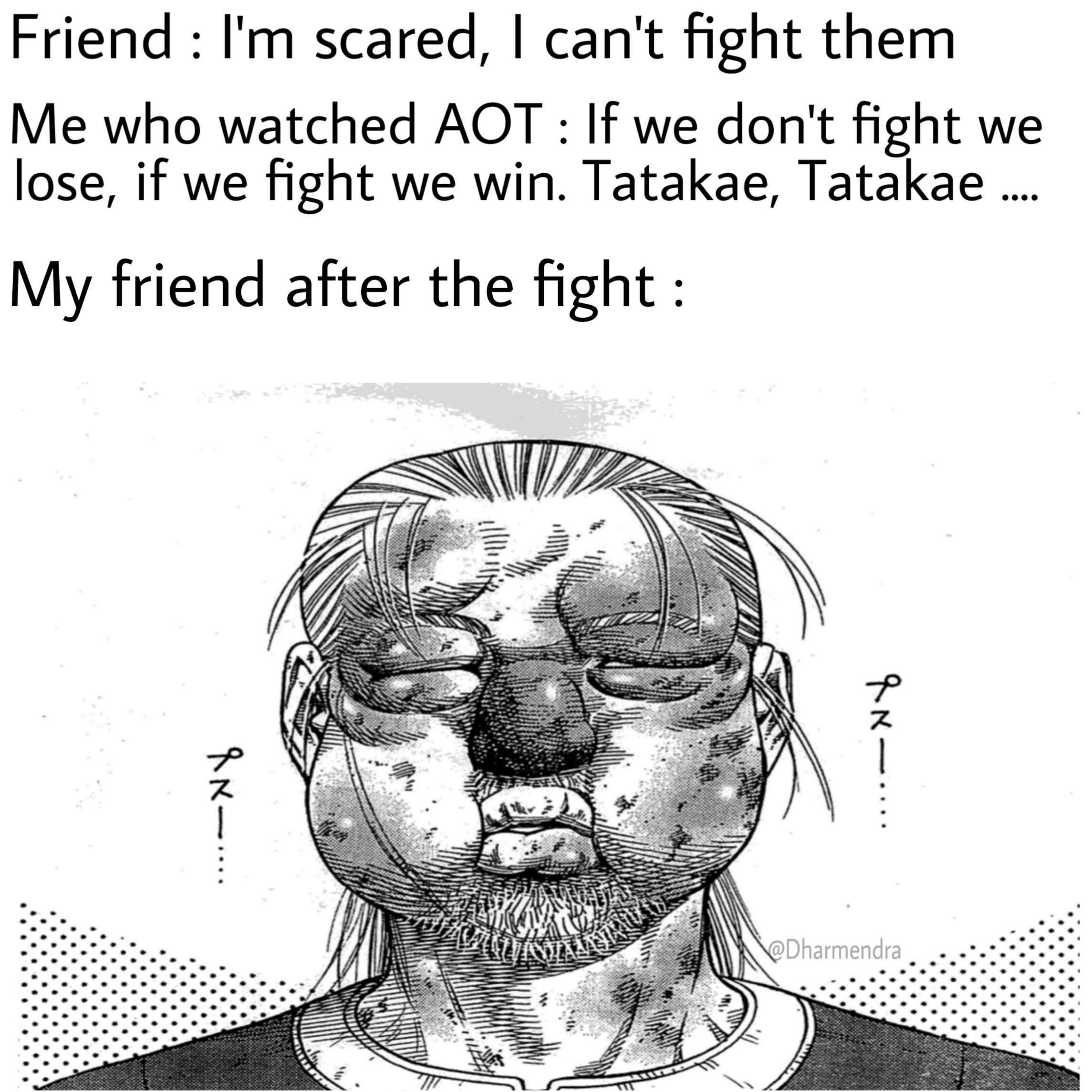 I can hear Eren screaming, "Tatakae, Tatakae..." titanfolk