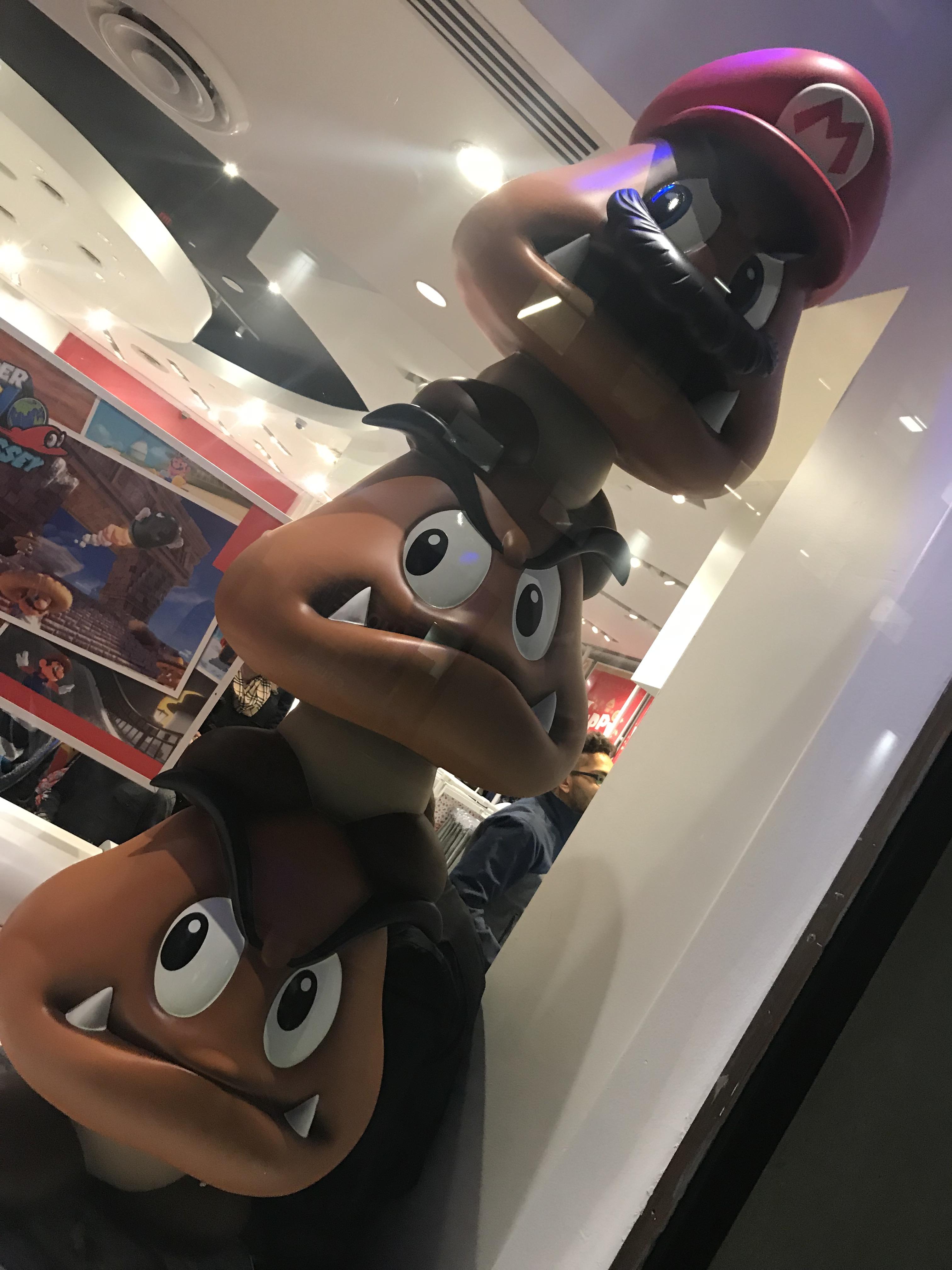Goombas from Odyssey on display at Nintendo New York r/Mario