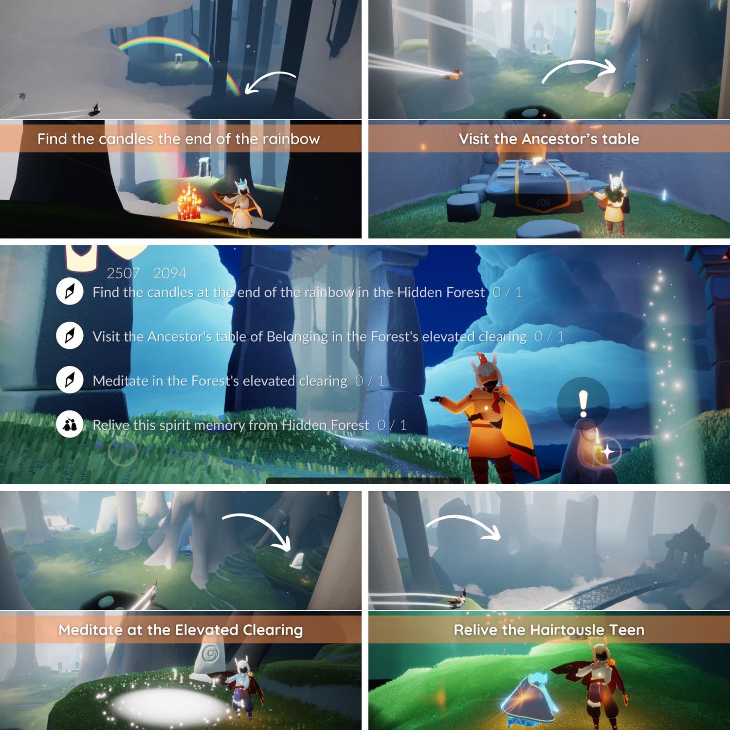 Dailies Aug 3rd 🌳 HF 📍1. Find the candles at the né of the rainbow 🌈 at