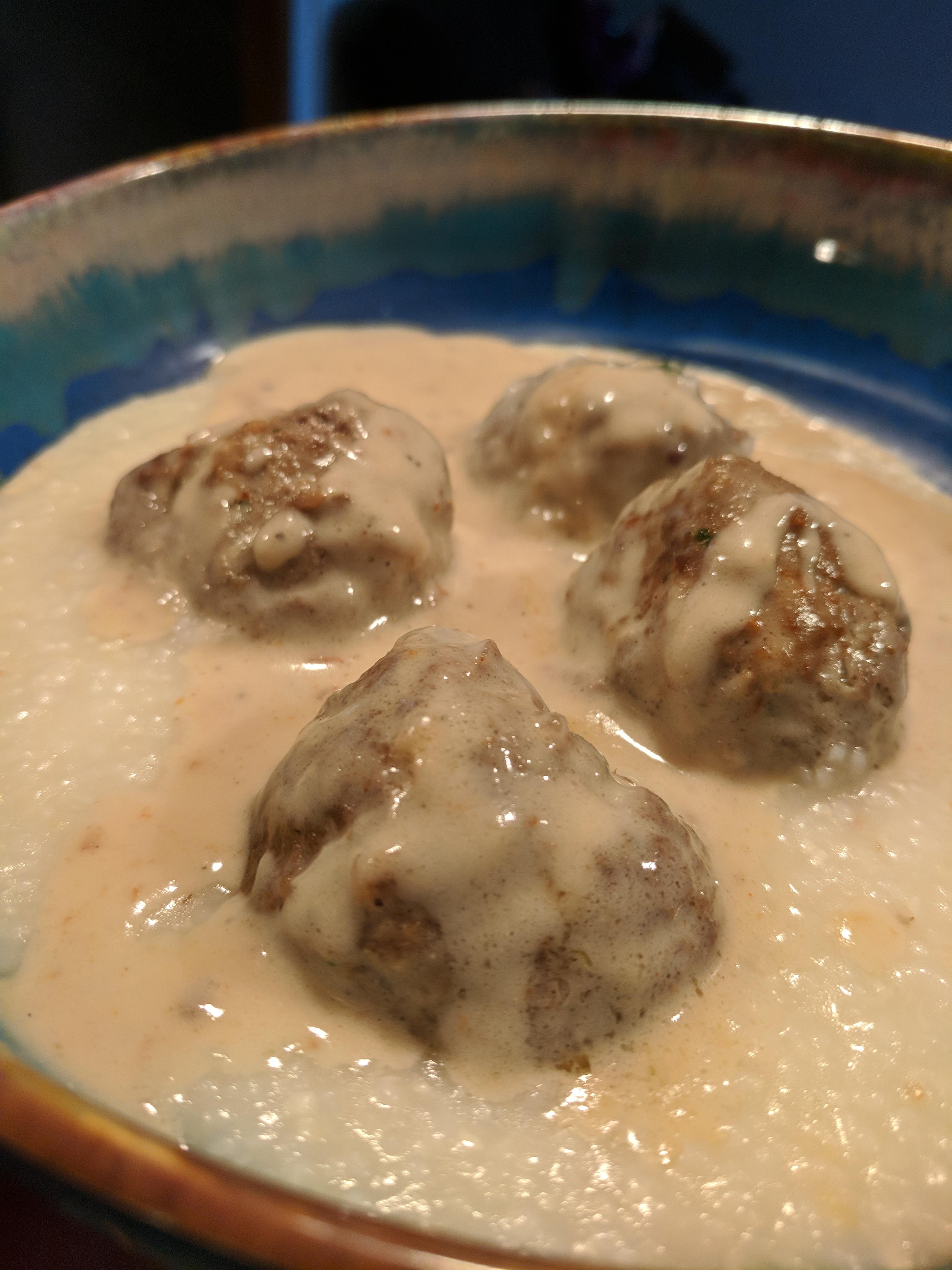Swedish Meatballs Over Gruyere Cheese Grits [Homemade] r/food