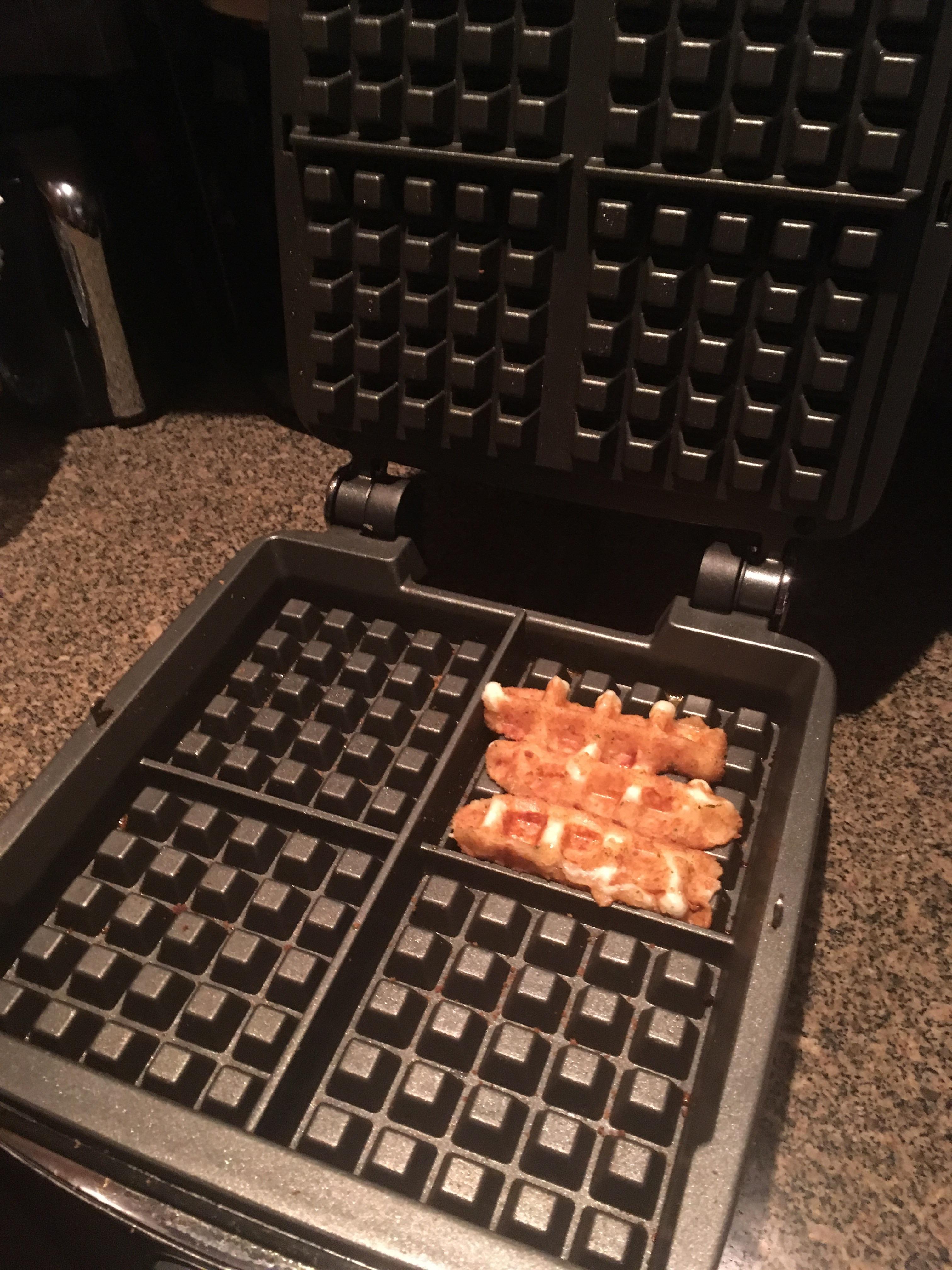 My mother uses a waffle maker to cook mozzarella sticks. r