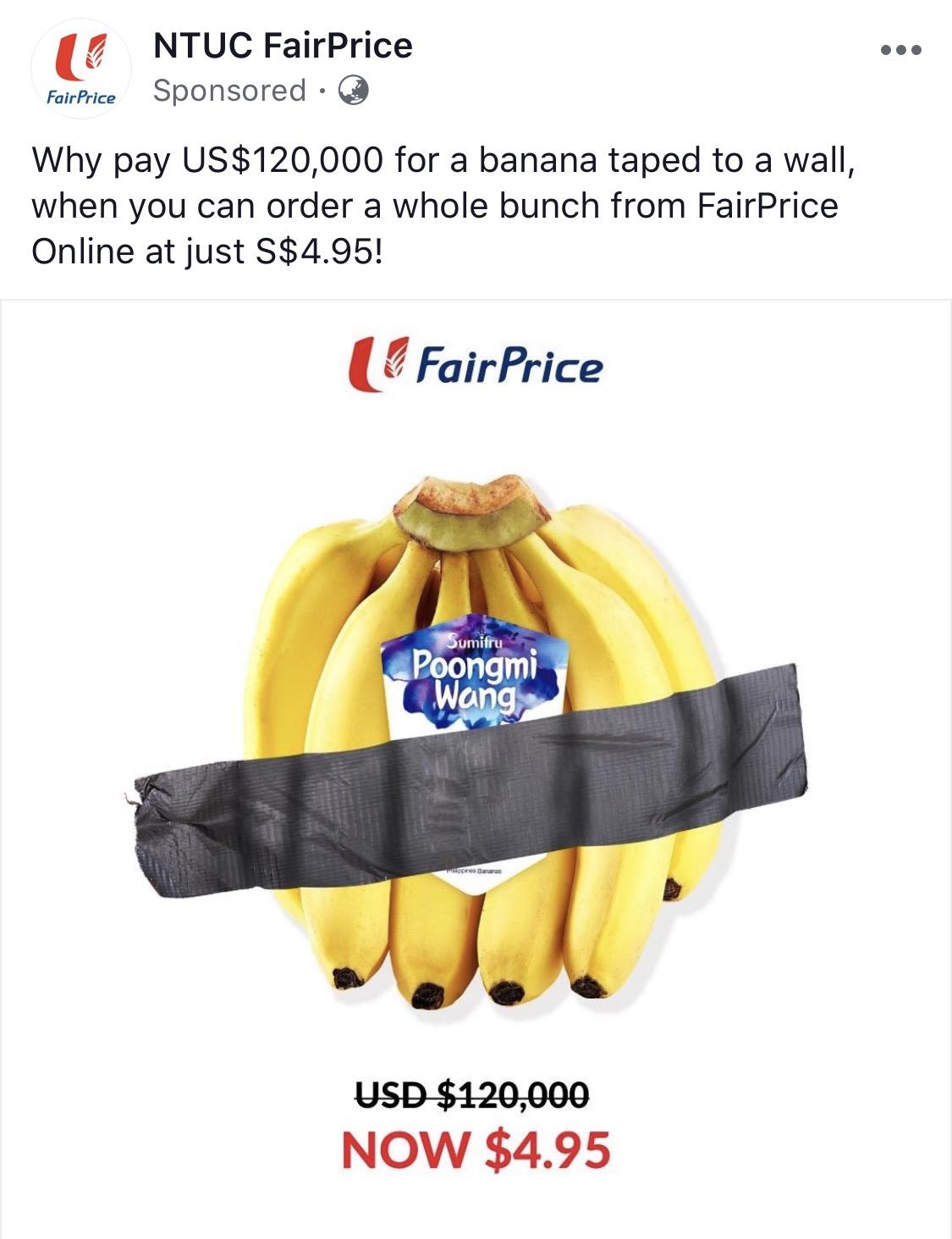 NTUC FairPrice tries to cash in on the Cattelan banana art news story