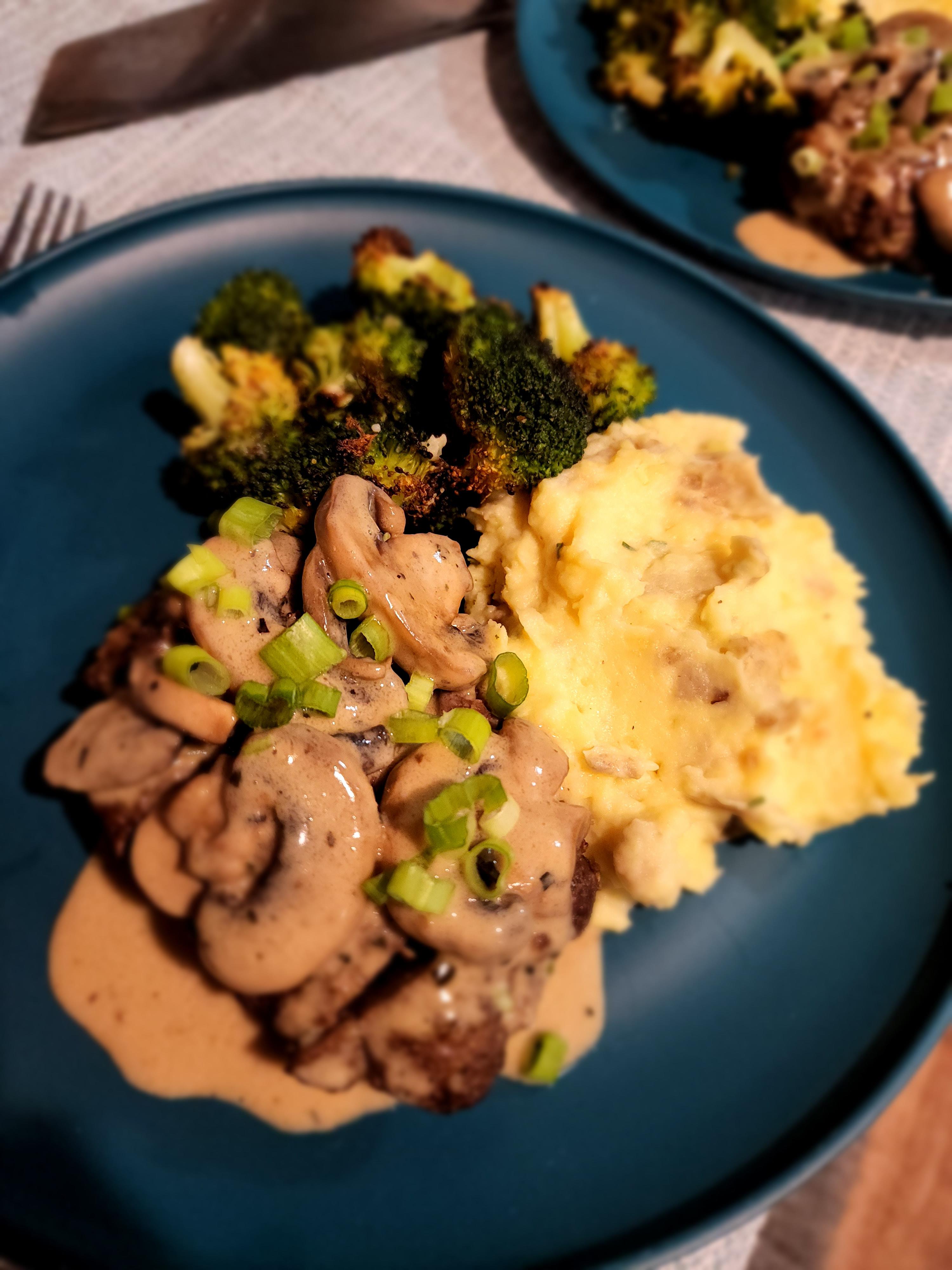 Meatloaves with Creamy Mushroom Sauce 10/10... also stoned... so that