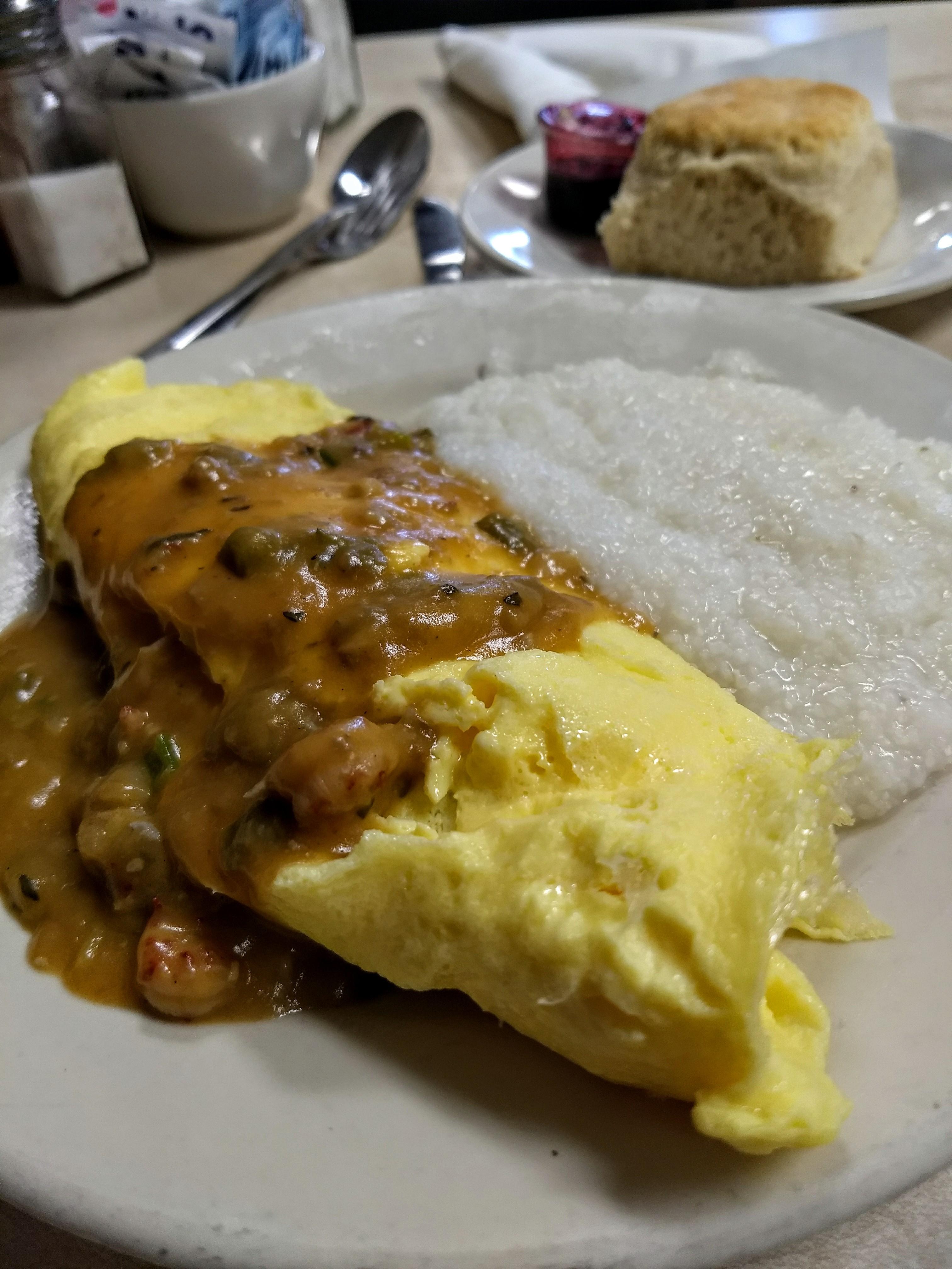 [I ate] crawfish etouffee omelette and grits r/food