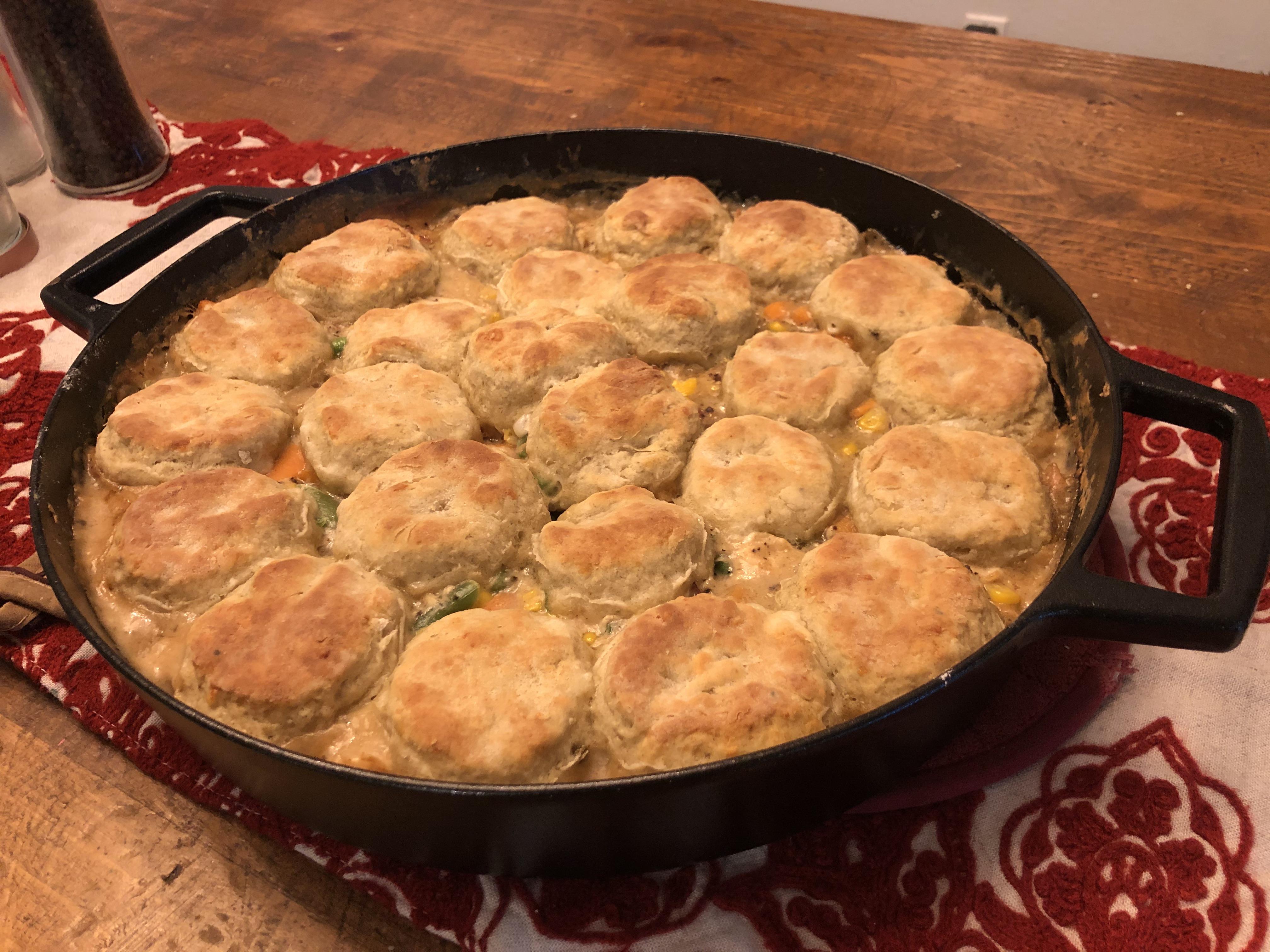 Chicken (and biscuits) Pot pie in the 14” Cast Iron is what’s for