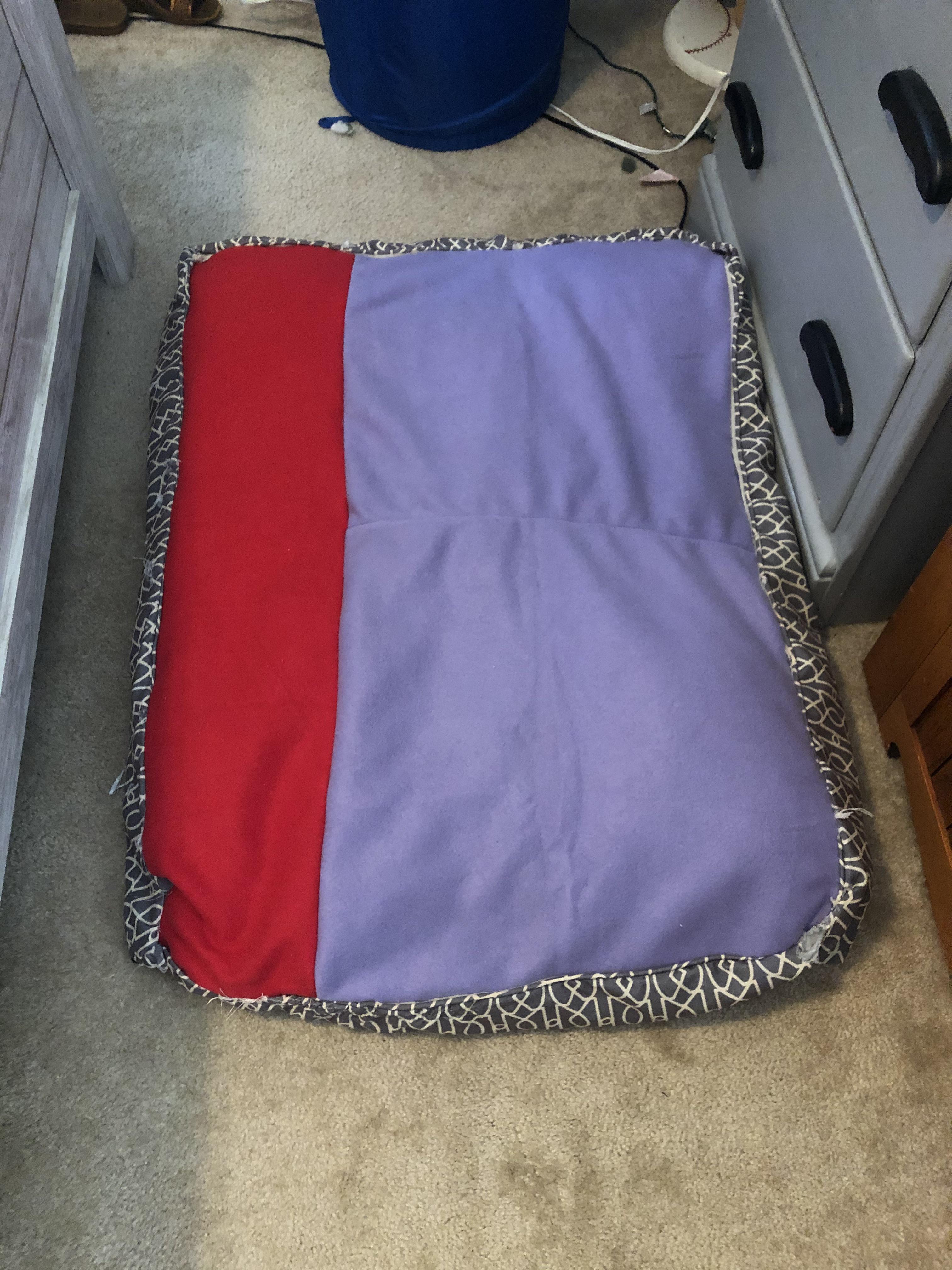 Dog chewed through his dog bed, do I repaired with fleece I’ve saved