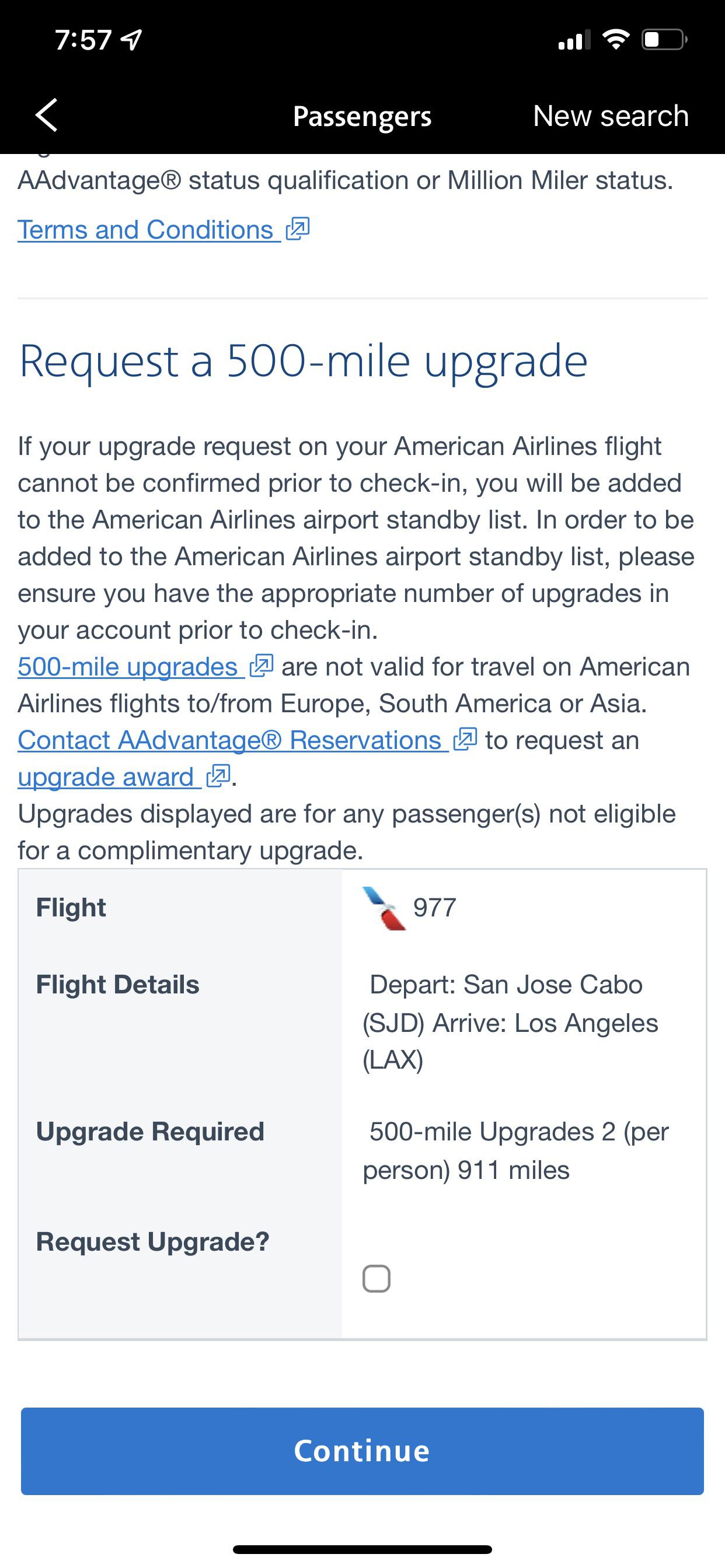 Booking a flight Request a 500 mile upgrade Layman’s Terms? r