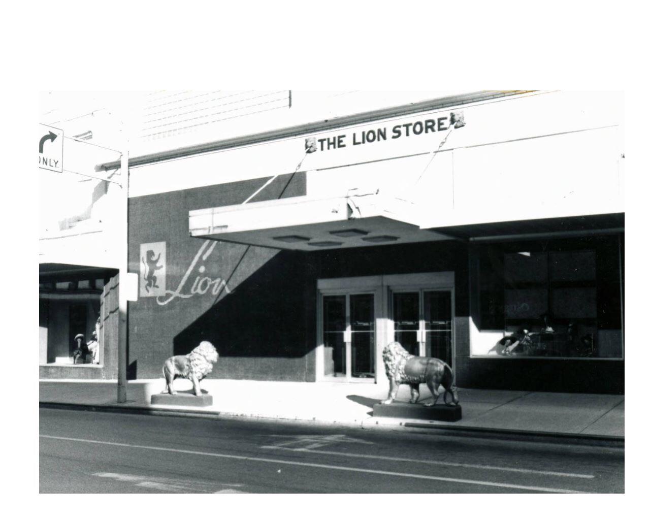 A black and white snapshot of the Summit Street entrance to the Lion