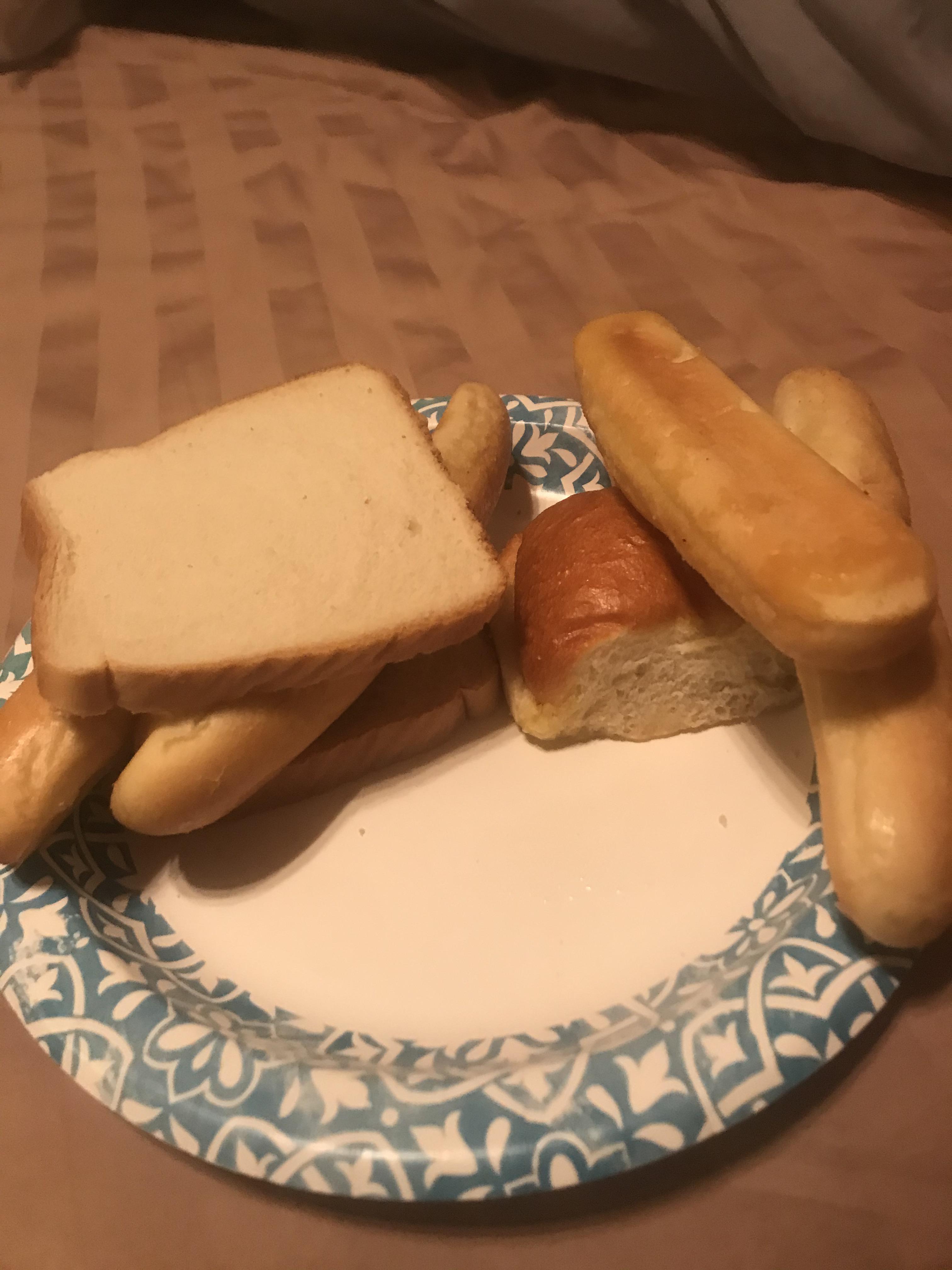 I give you, the bread sandwich. 2 microwaved Olive Garden bread sticks