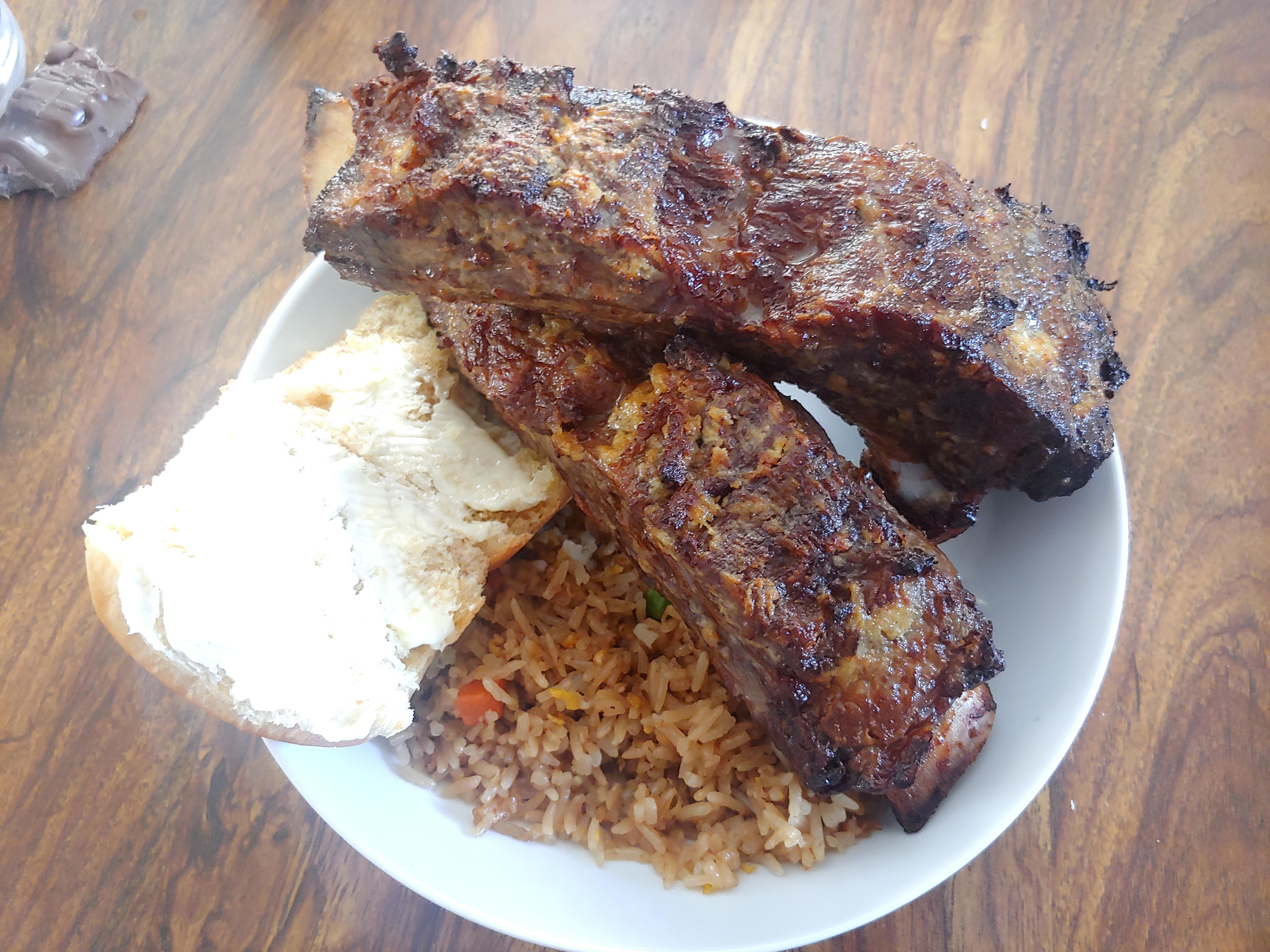 Leftover lunch. Rib roast bones, brushed with horseradish & mustard, and crisped up in an air
