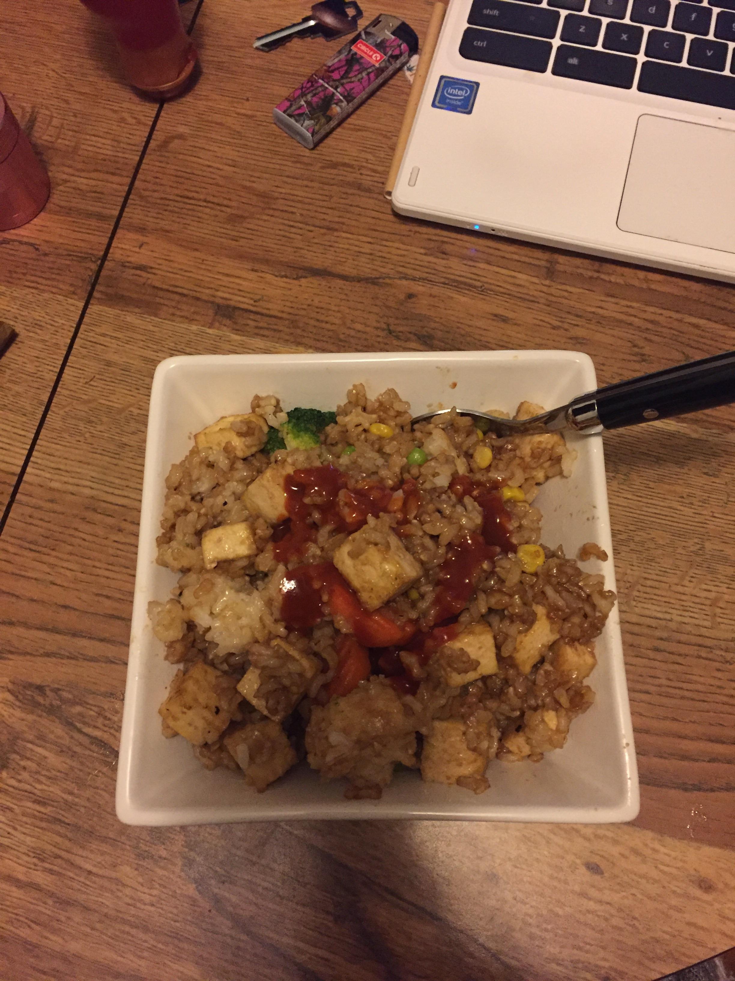 Tofu fried rice. First time I’ve had fried rice in a while, freaking