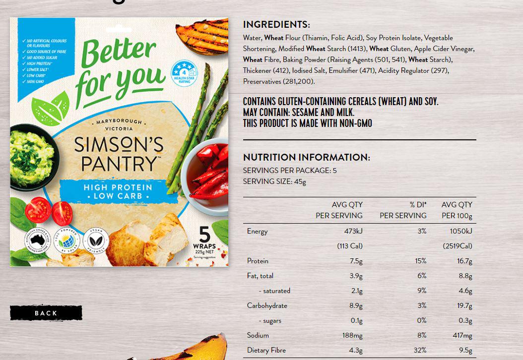 New Simsons Pantry High Protein Low Carb Wrap (8.9g carbs) r