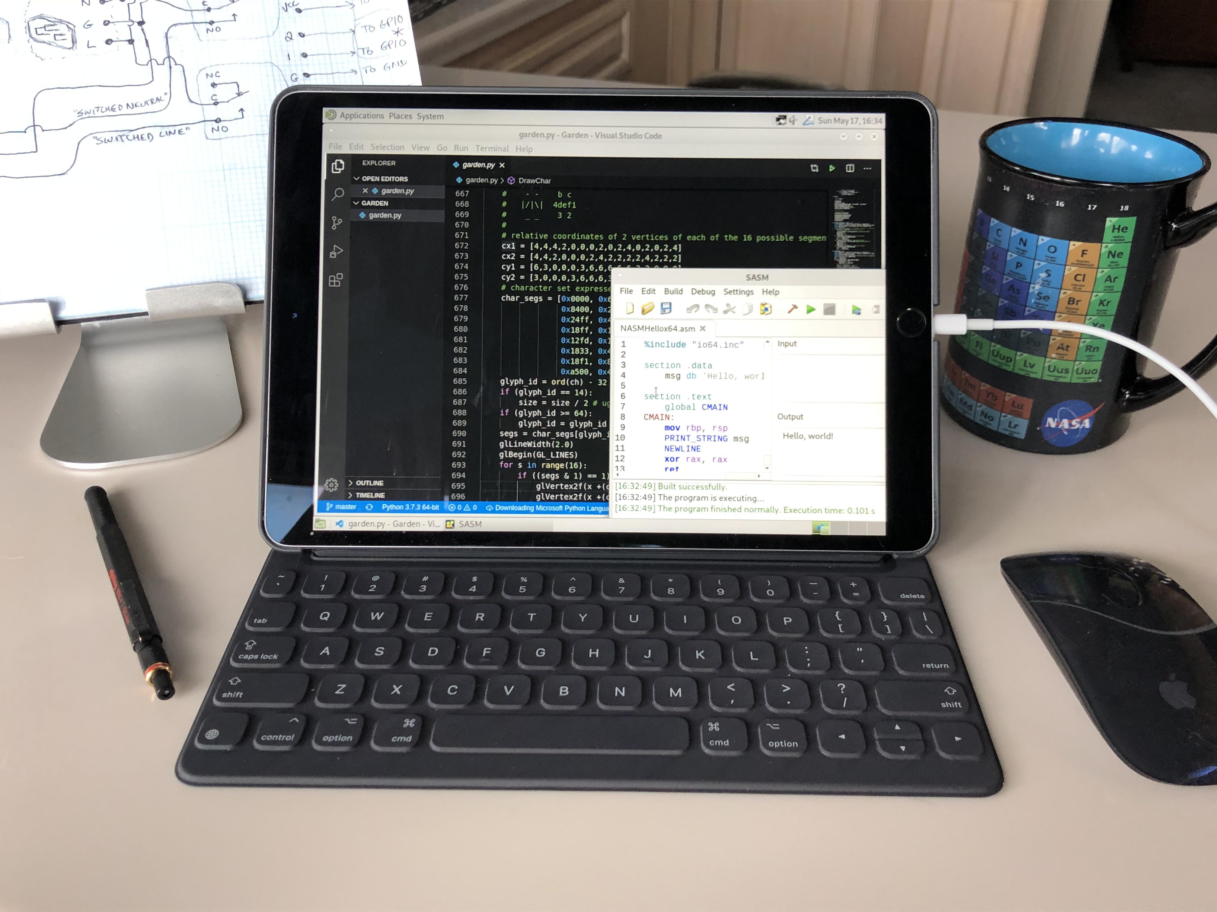 Programming in python and assembly on iPad Pro running Debian ipad