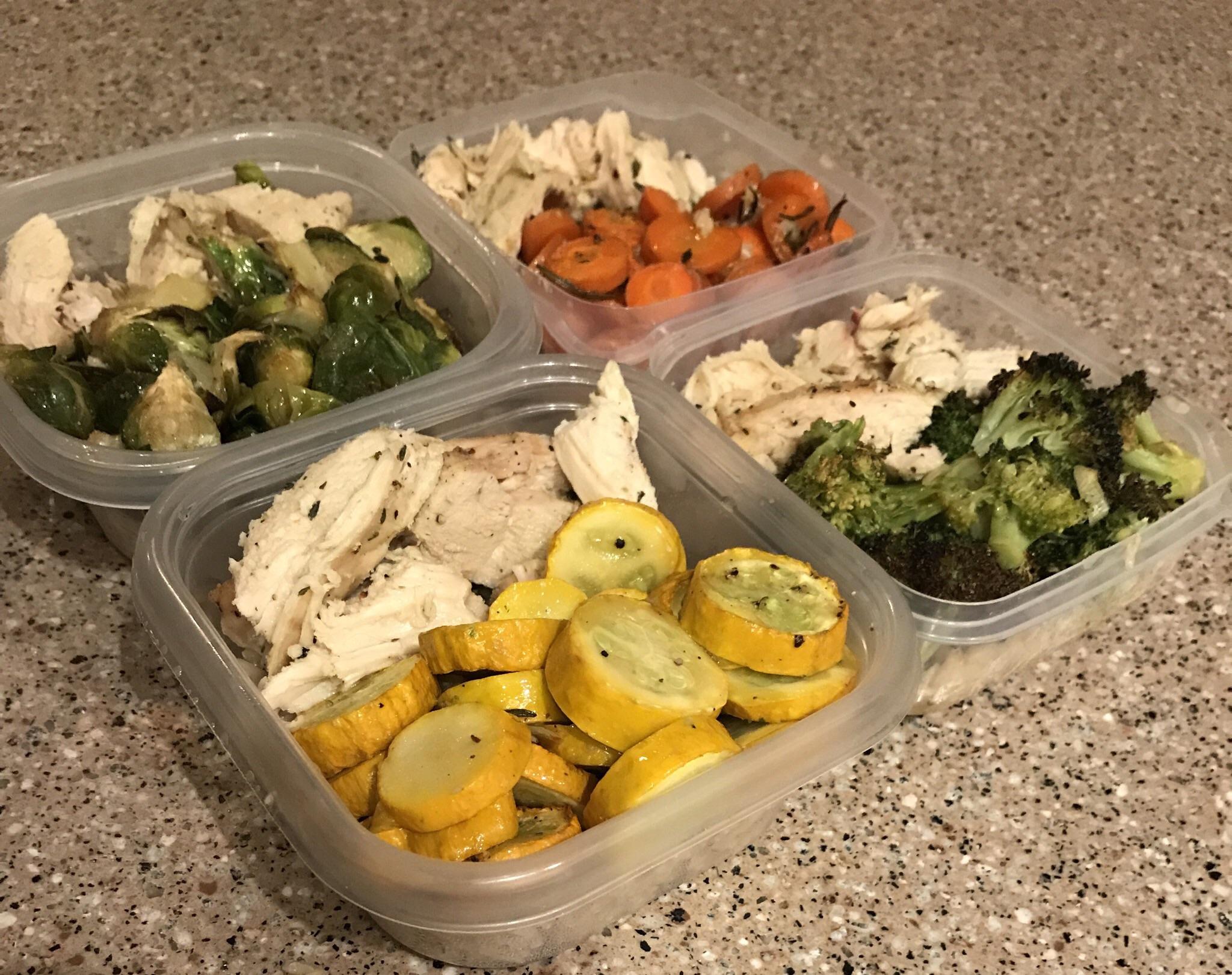 Pretty happy with how my first meal prep came out. Roasted chicken and veggies with brown rice