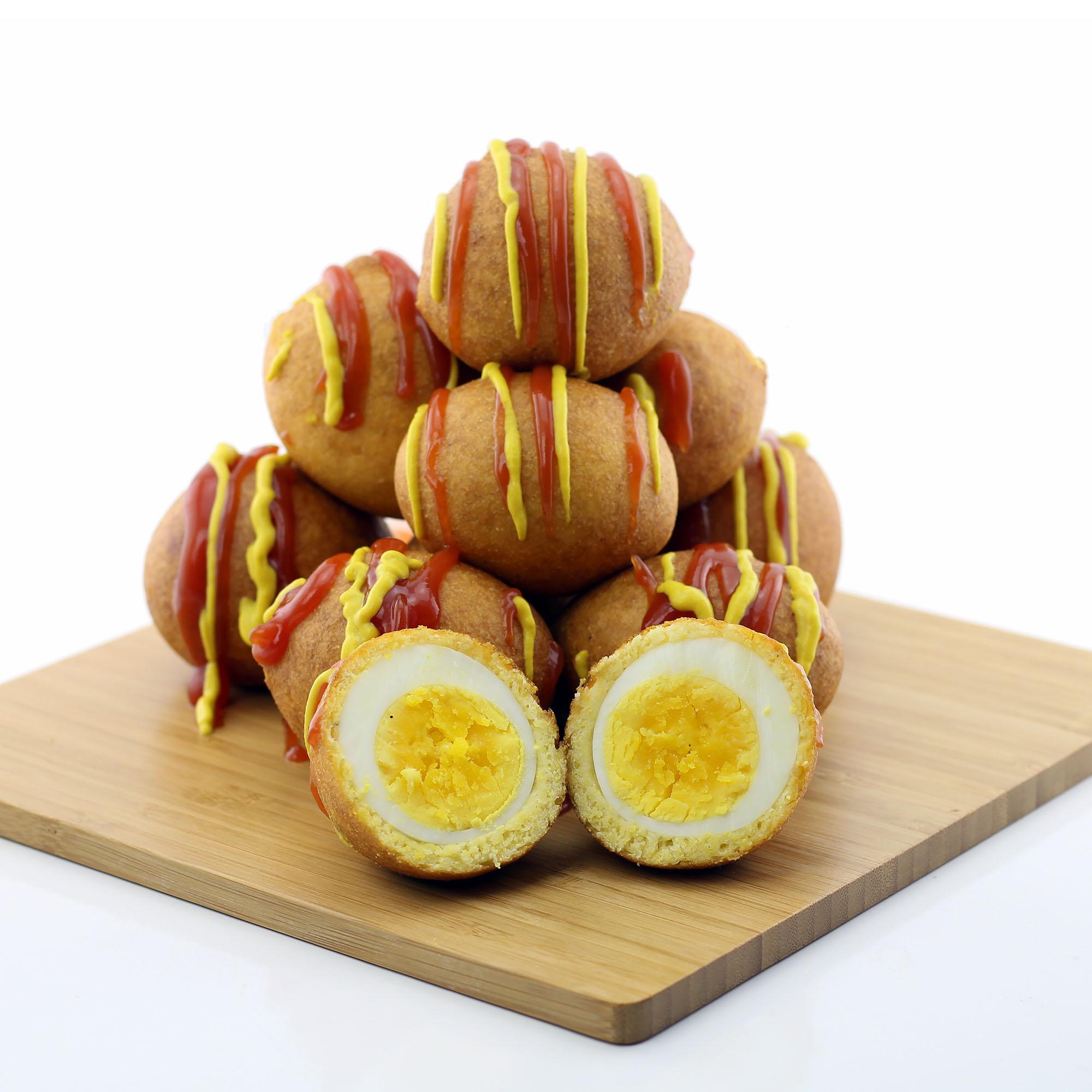 I decided to dip some hard boiled eggs in corn dog batter and deep fry