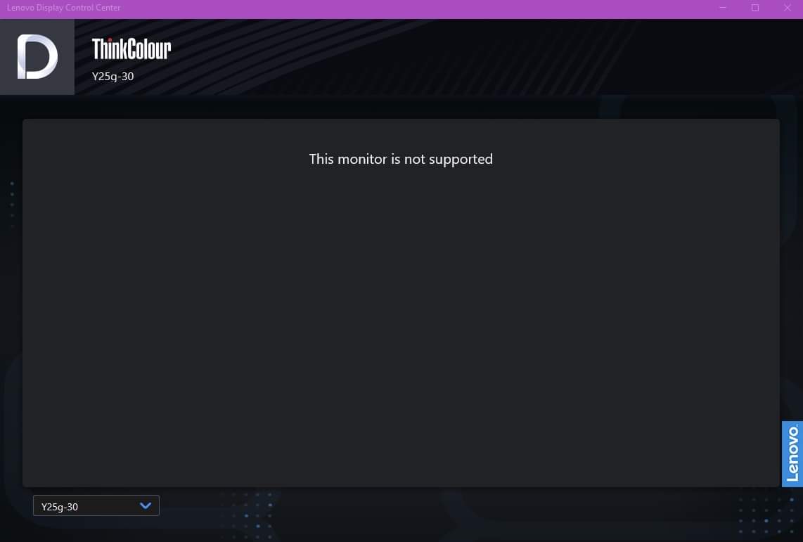 Y25g30 not supported by Lenovo Display Control Center, any fix? r