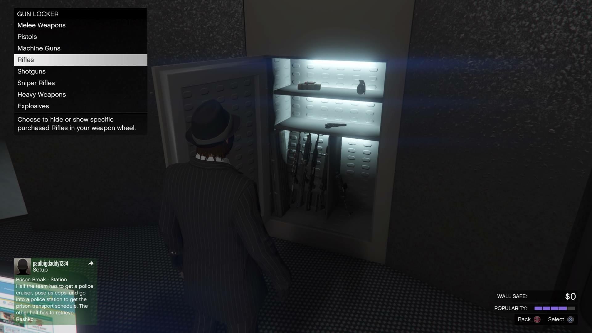 There’s a gun locker that allows you to show/hide weapons in your