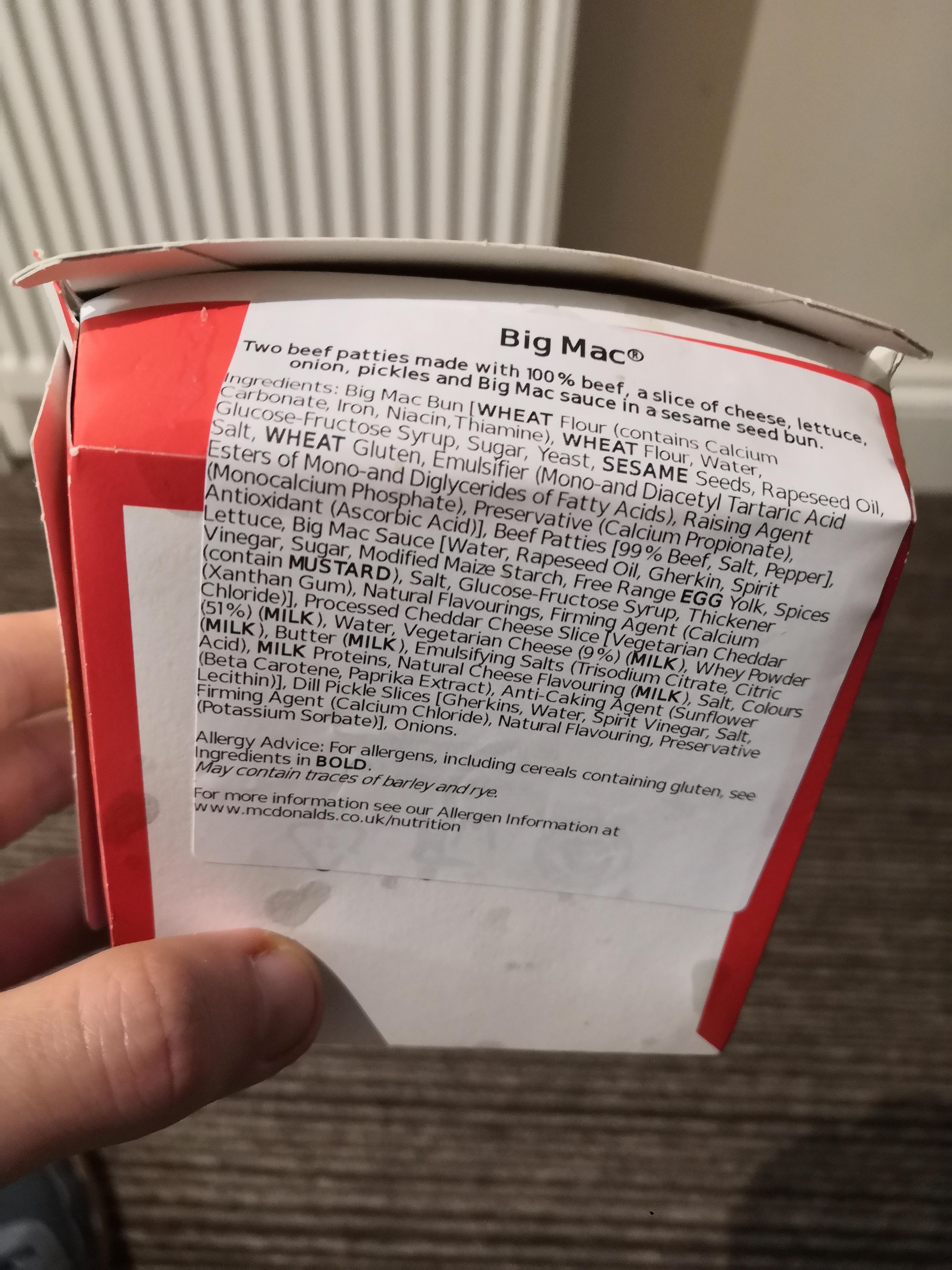 My Big Mac had a full list of ingredients on it. r/mildlyinteresting