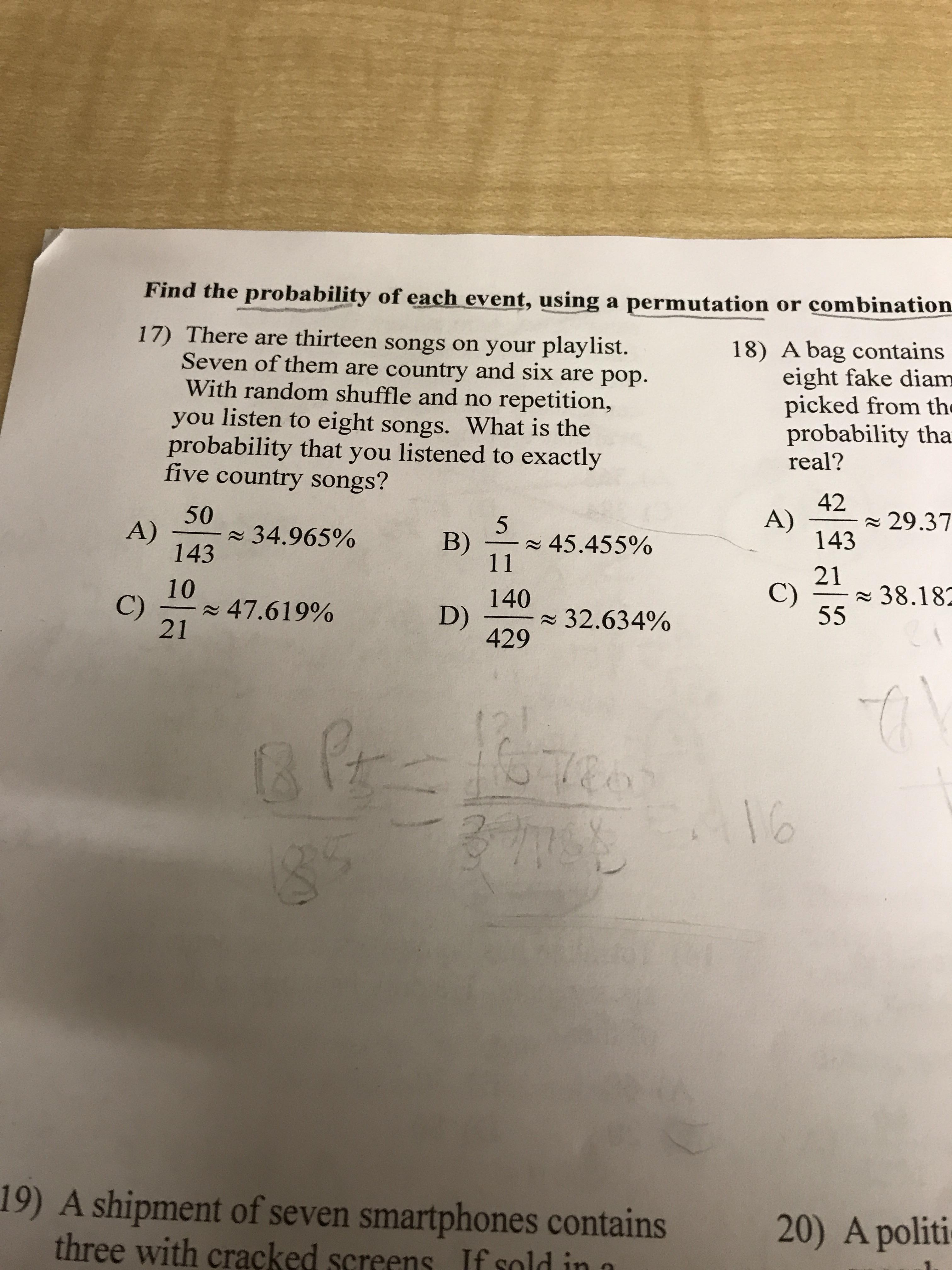 I need help with number 17 I need to find the probability of this using