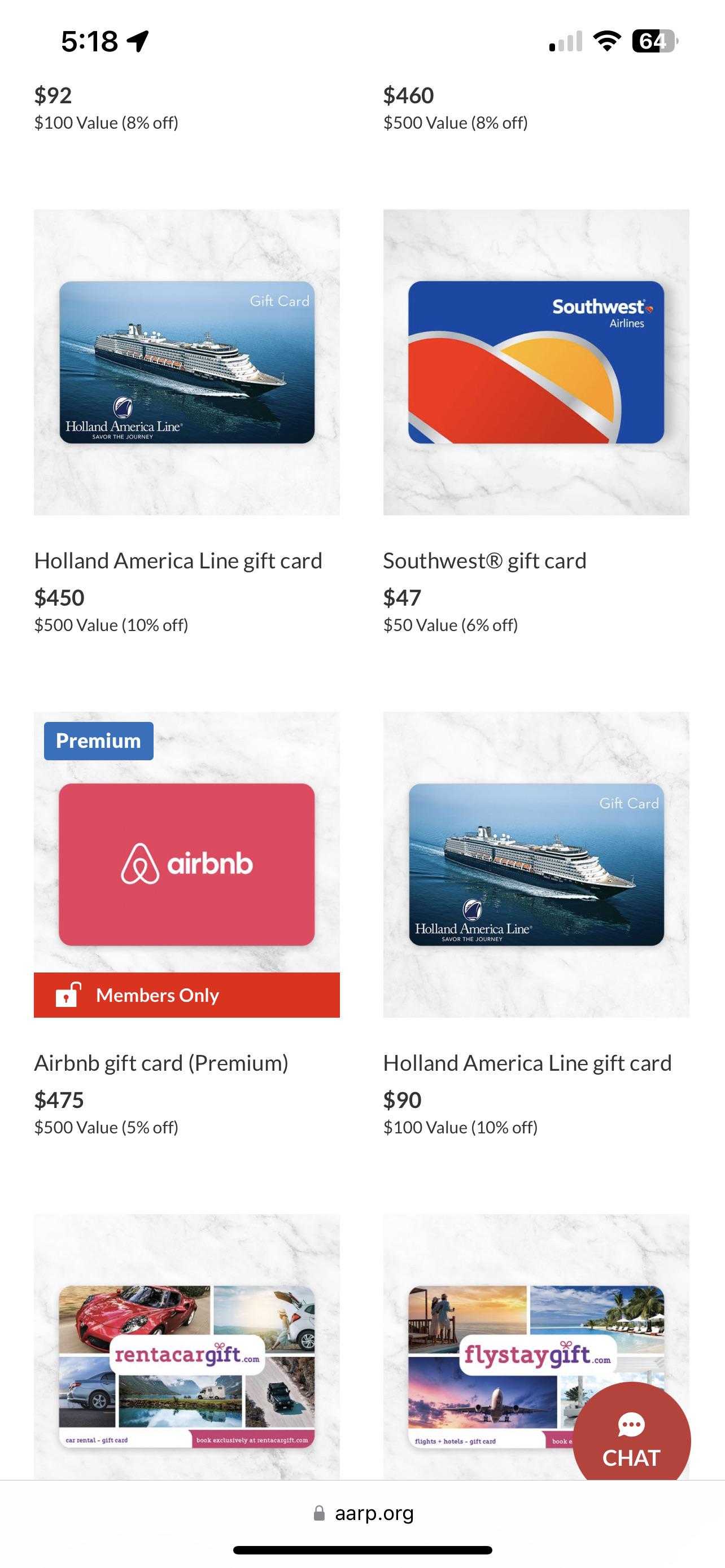 AARP 10 discount on gift cards r/HollandAmerica