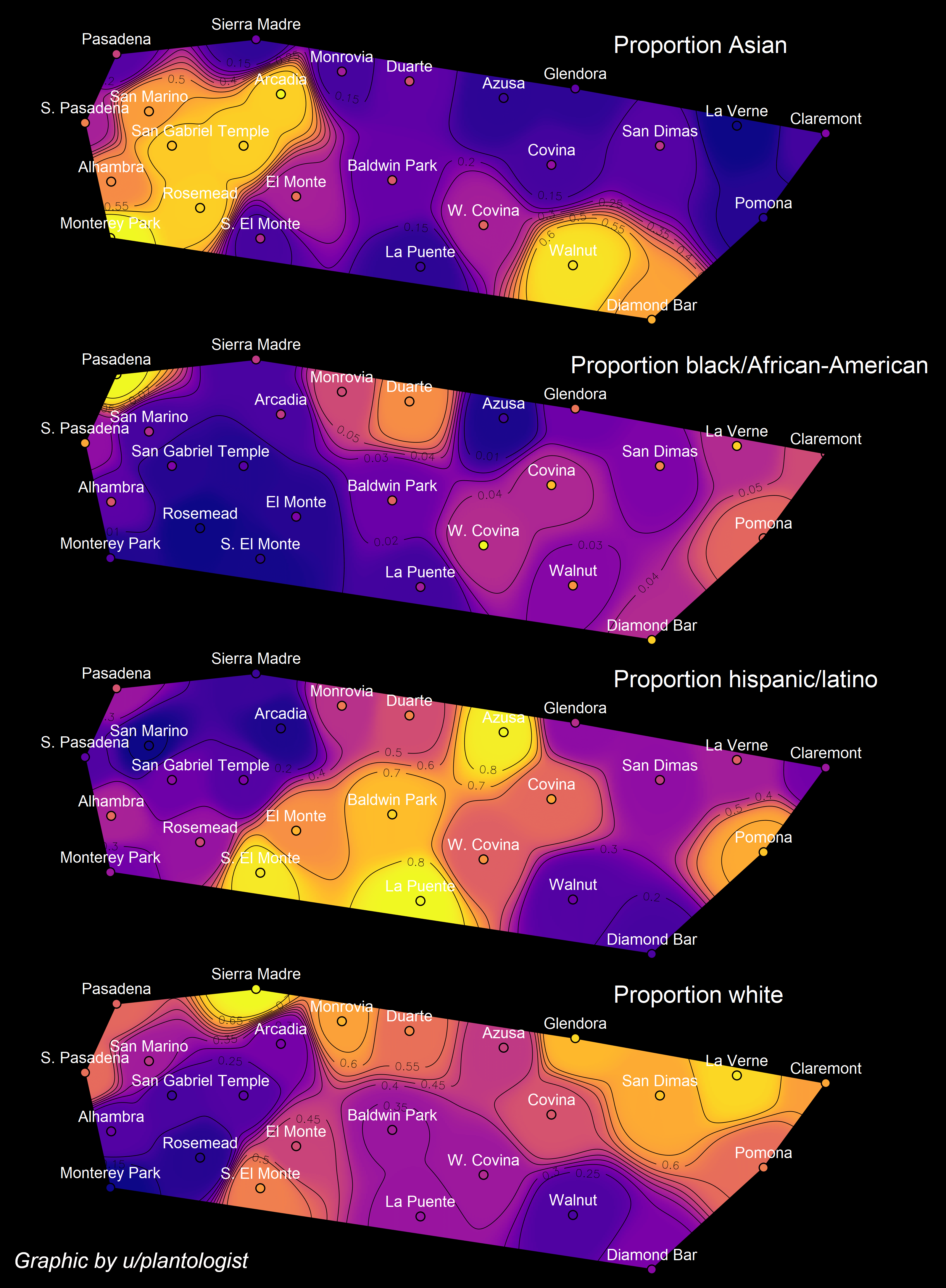 [OC] Demographic maps of the San Gabriel Valley, east of Los Angeles