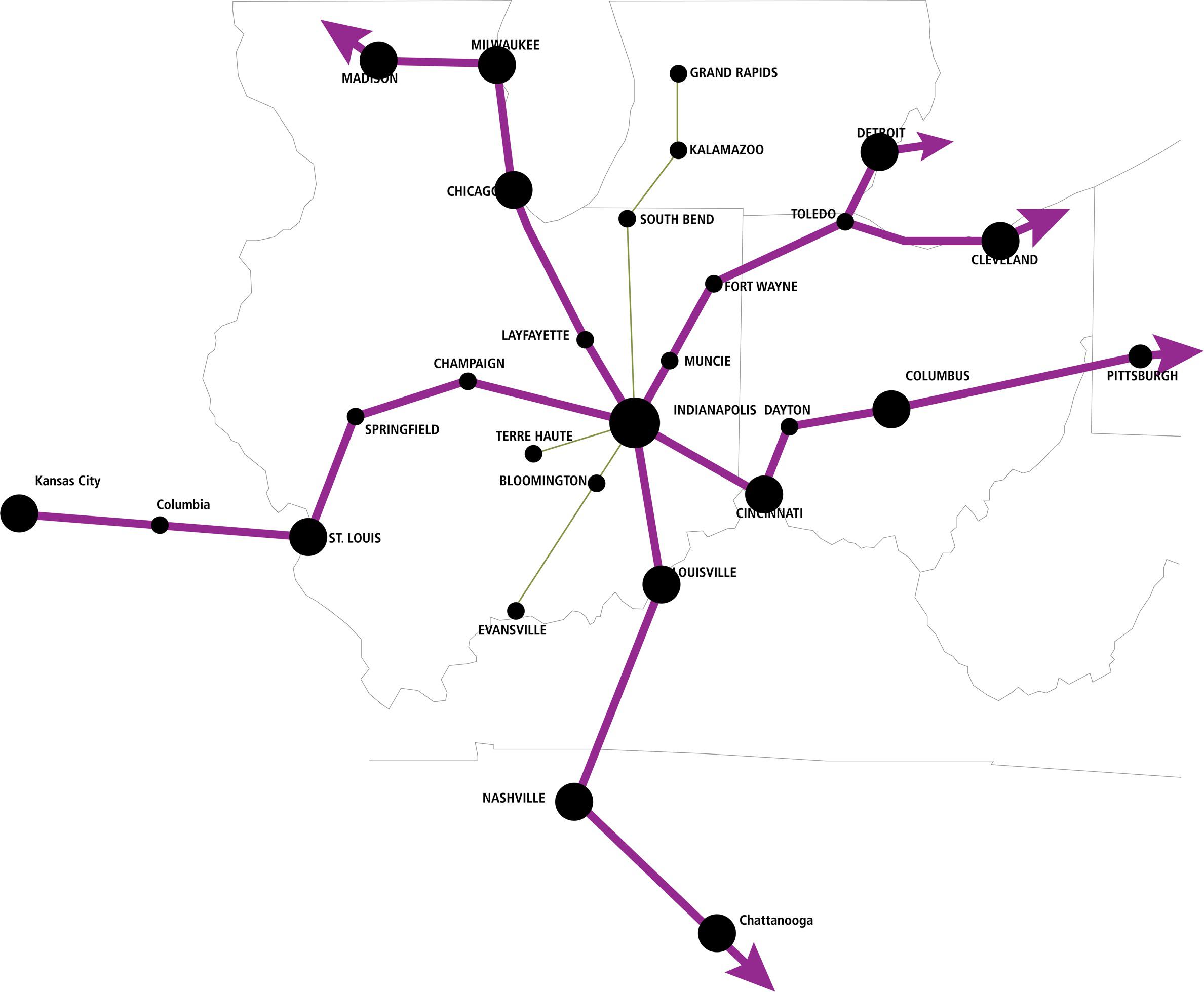 Indianapolis as a high speed rail hub. From the High Speed Rail
