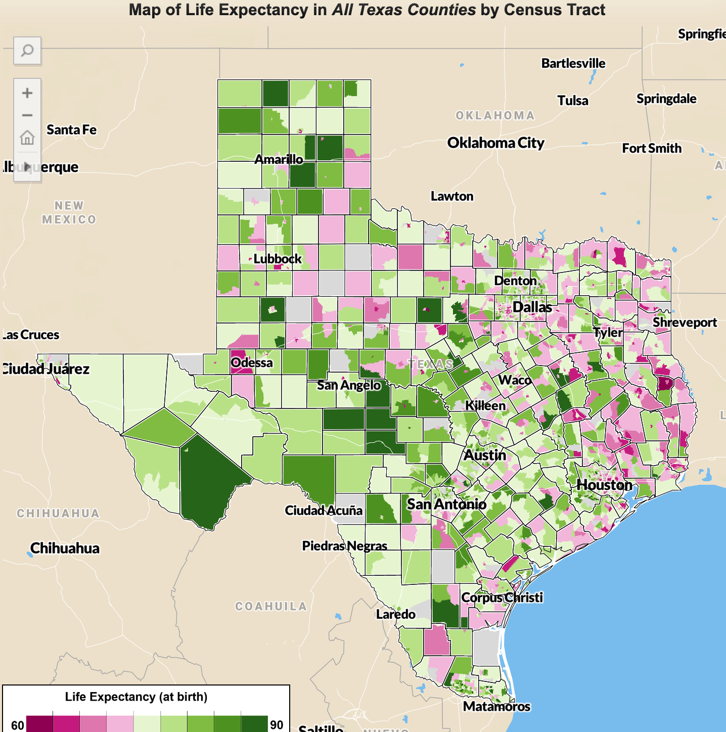 Map of Life Expectancy in Texas r/MapCursor