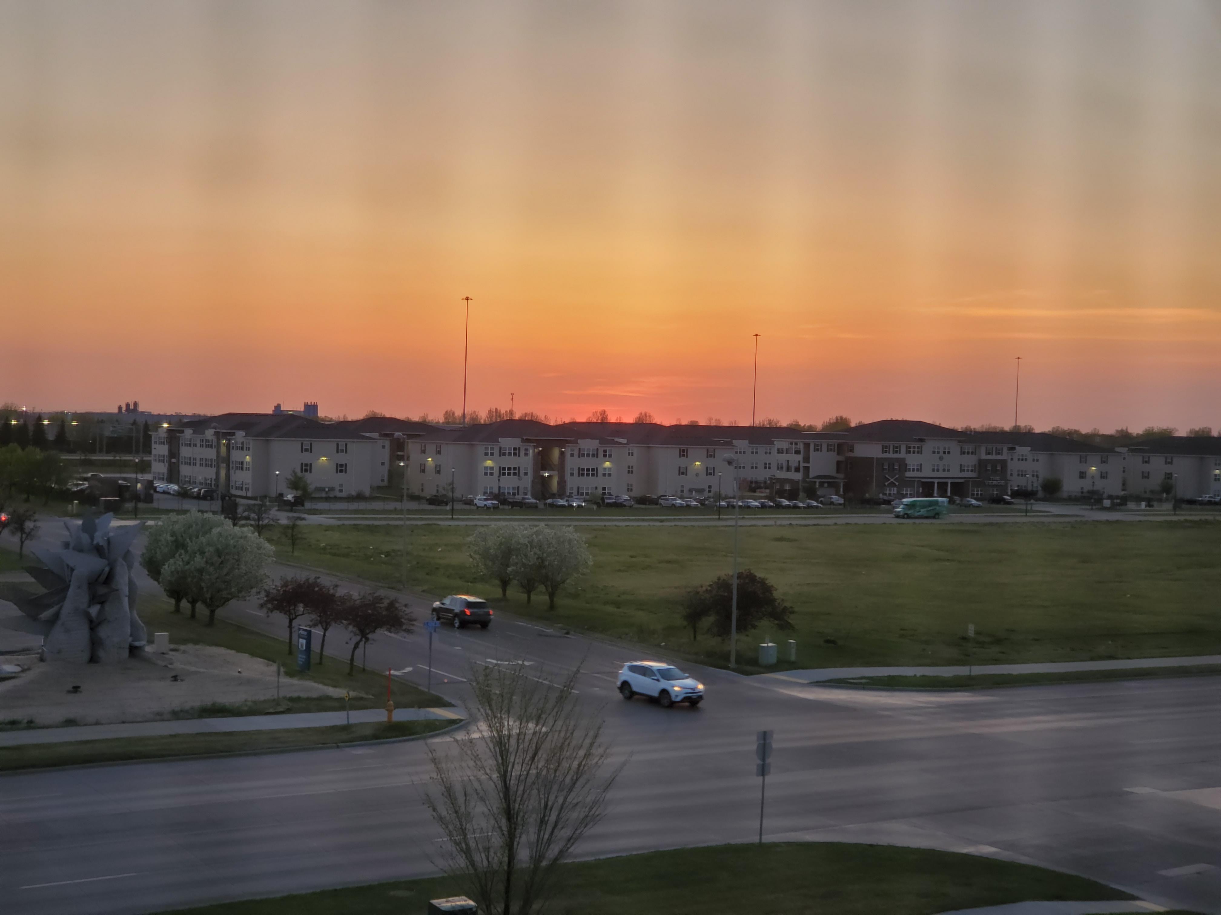 The sunset from my hotel room in Grand Forks, North Dakota, USA on May