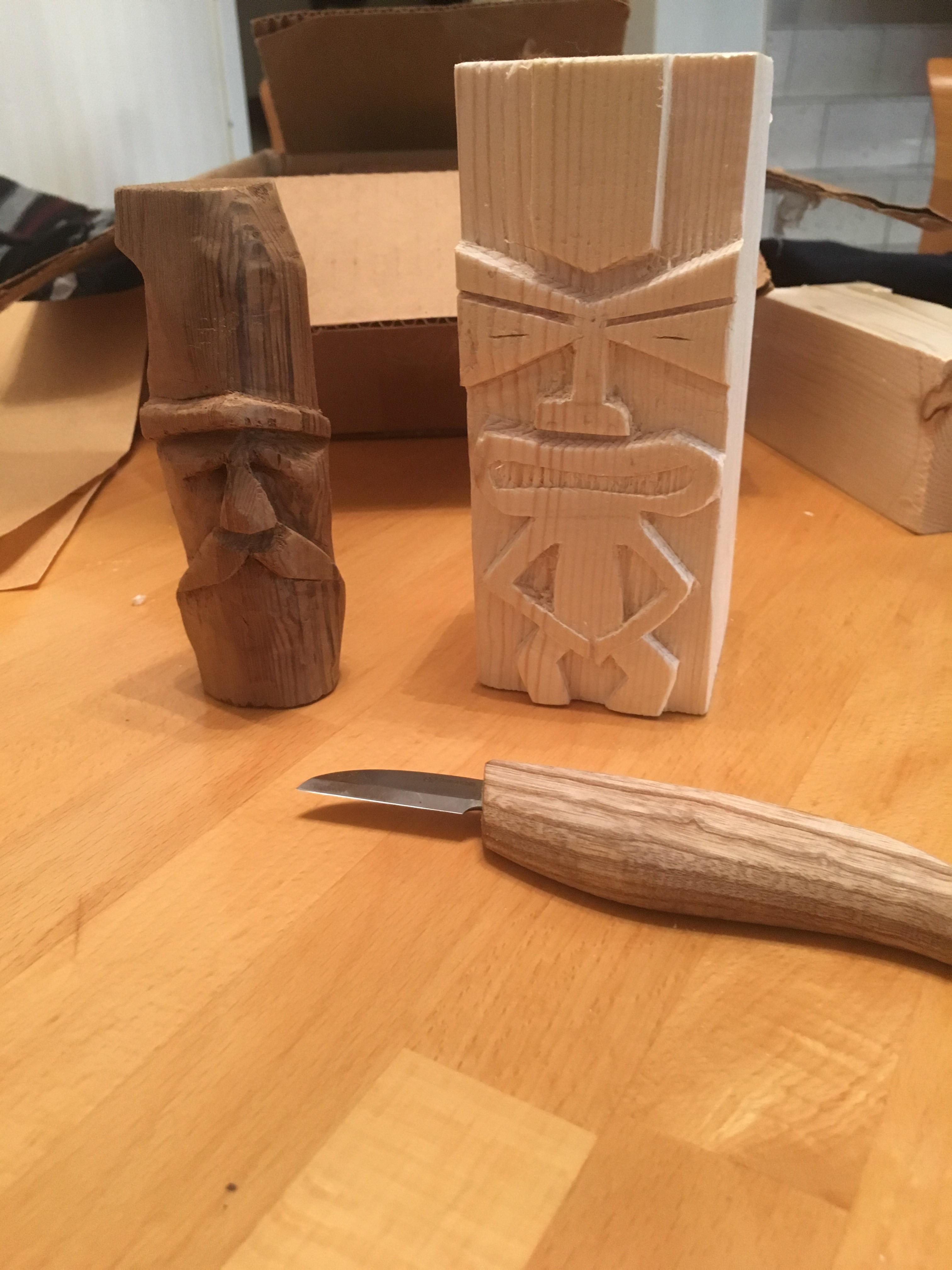 First attempts at whittling. Basswood was pretty hard to find in my