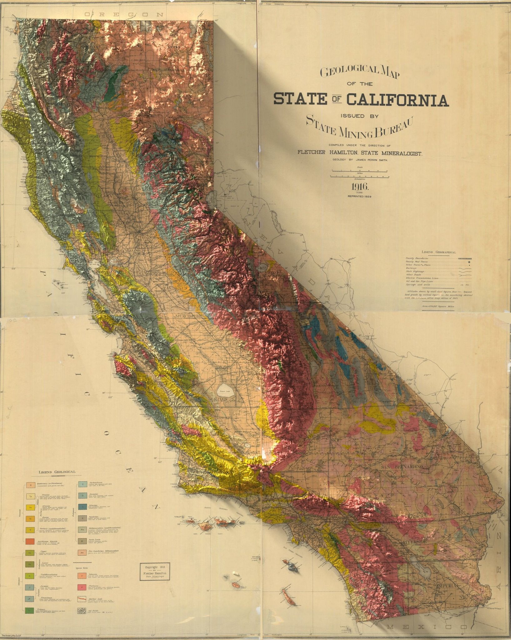 1916 geological map of California with 3D elevation. r/MapPorn