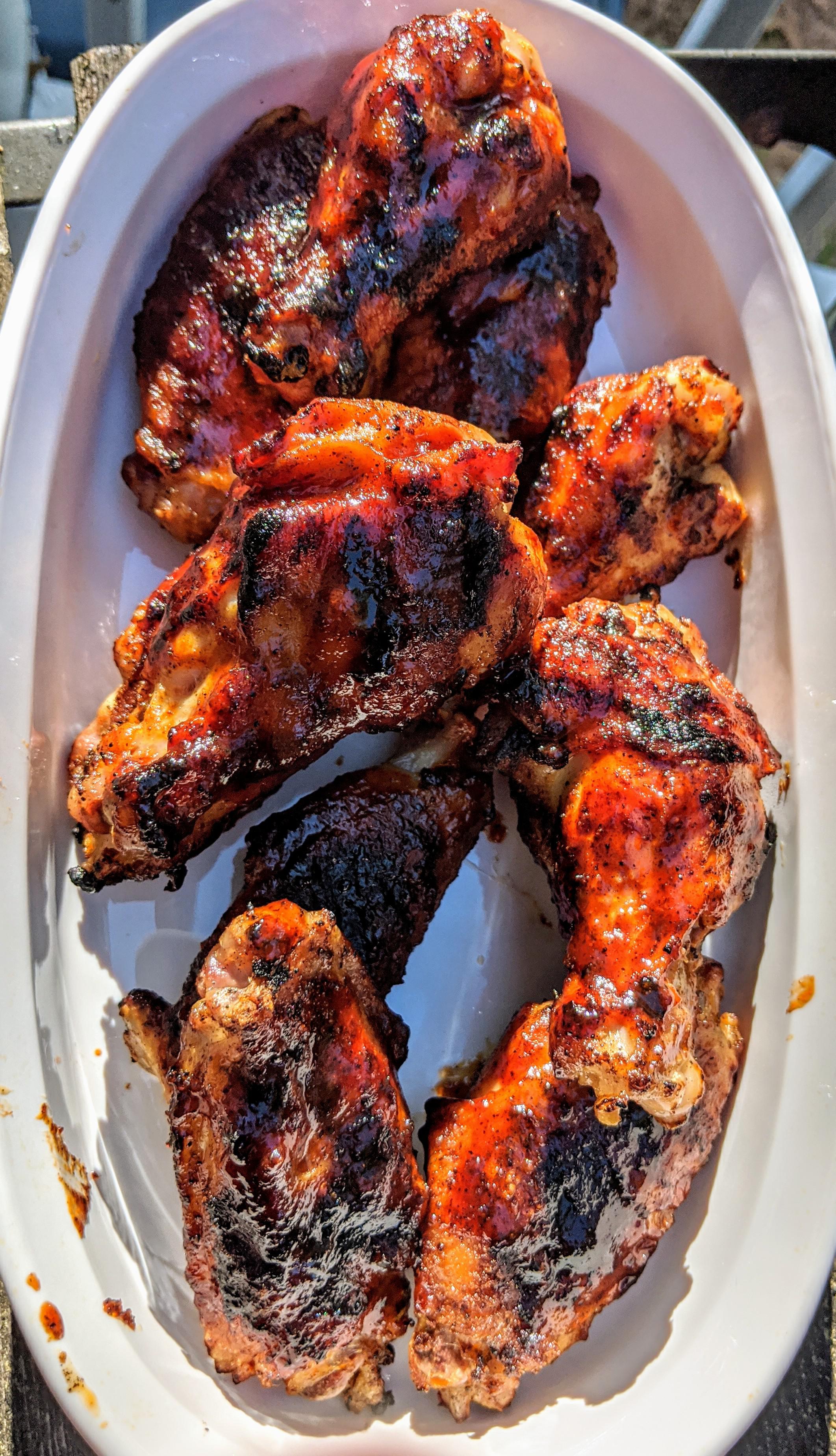 Chicken wings, started indirect, moved direct, finished indirect, on