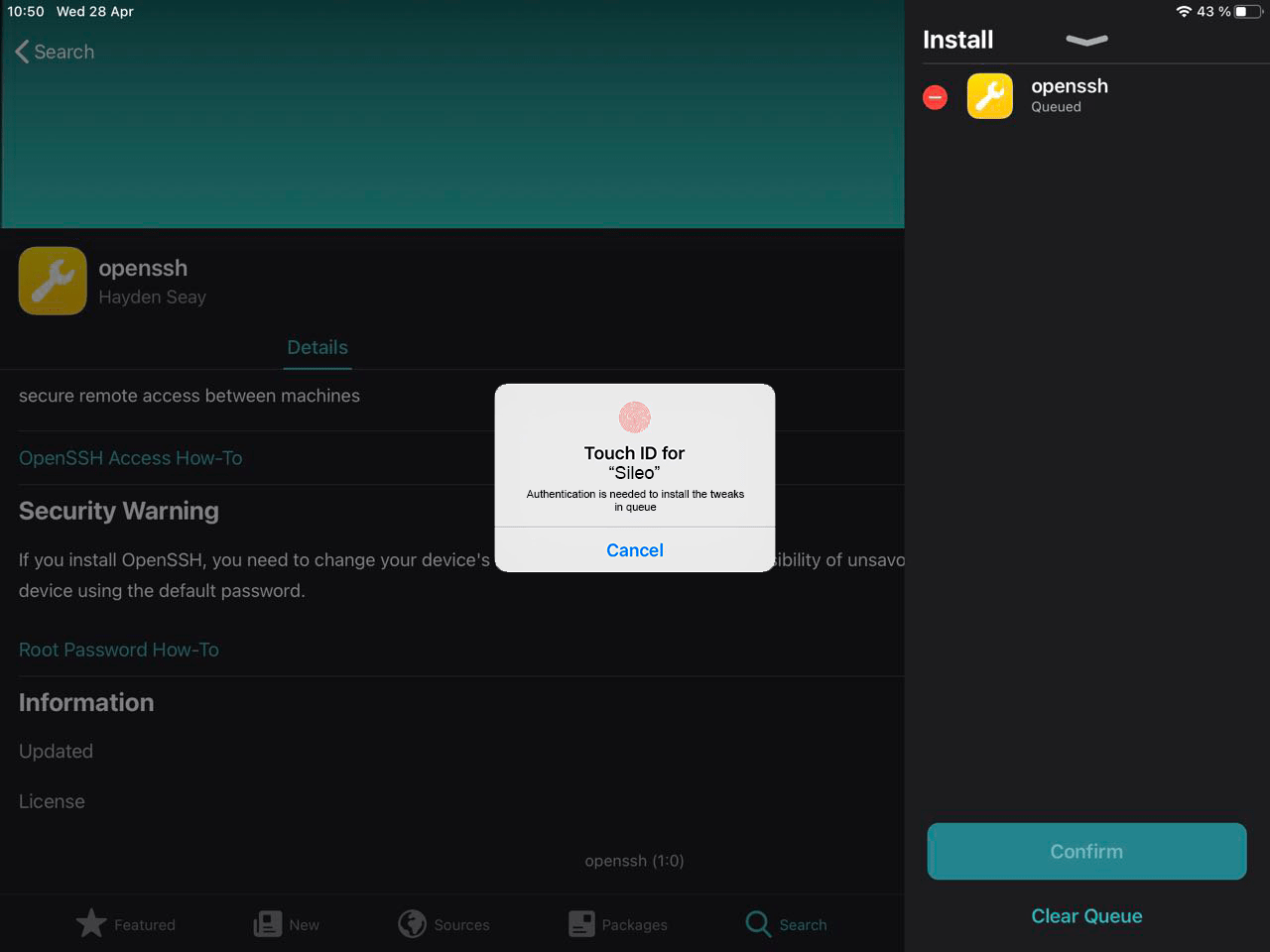 [Request] Touch ID / Face ID authentication when installing tweaks r