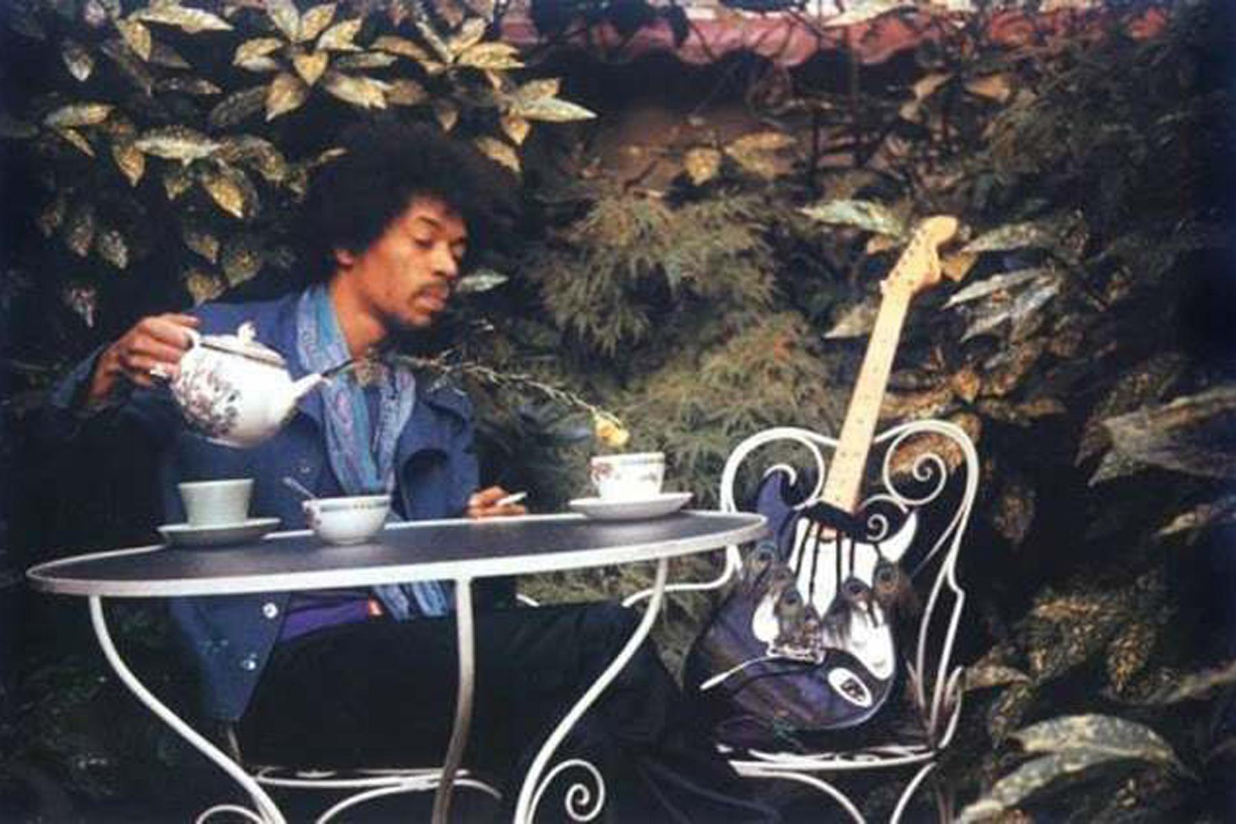 Jimi Hendrix pouring his guitar some tea, less than 24 hours before his
